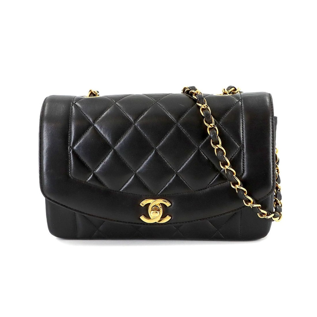 Chanel Diana Matelasse 22 Chain Shoulder Handbag, Lambskin, Black, A01164: --- Catalog ---Category: SizeWeight: 370g / 13.05oz.Strap Drop: 5cm / 1.96''Size (HxWxD): 13.5cm x 22cm x 7cm / 5.31'' x 8.66'' x 2.75''Strap Length: 105cm / 41.33''Category: DesignType: Handbag,