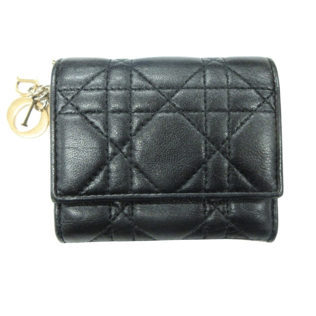 Christian Dior Lady Lotus Wallet, Tri-fold, Cannage Lambskin, Women's: --- Catalog ---Category: SizeSize (HxWxD): 8.5cm x 10cm / 3.34'' x 3.93''Category: DesignType: Wallet (tri-fold)Color: BlackGender: WomenMaterial: Leather Leather/Fur Type: LambskinCategory: GeneralLi