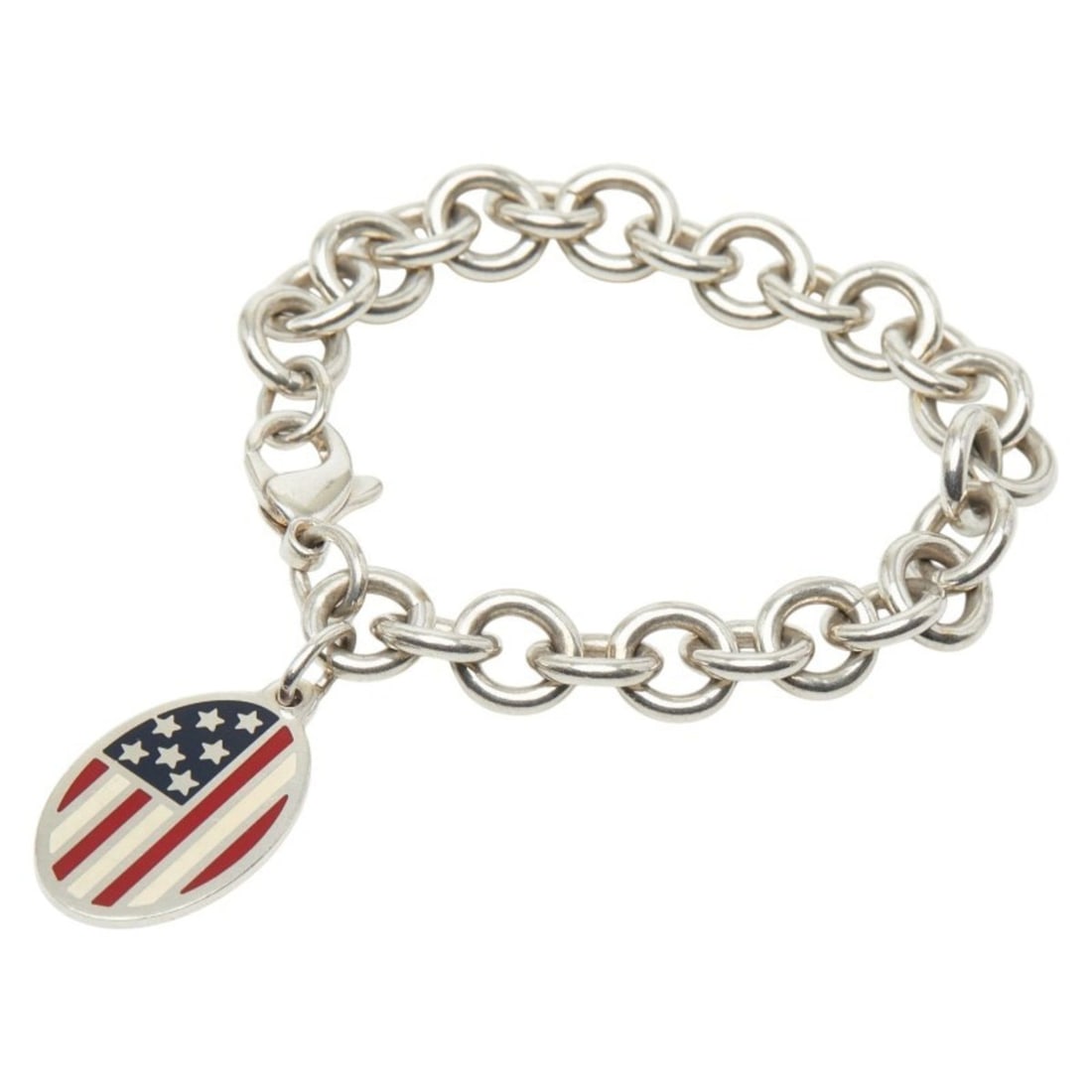 Tiffany & Co. Oval Tag Stars and Stripes Motif Chain Bracelet, SV925 Silver, Women's.: --- Catalog ---Category: SizeLength: 17cm / 6.69''Category: DesignType: Charm braceletGender: WomenMaterial: Silver, Silver 925Category: GeneralBrand: Tiffany--- Item List ---Section: ConditionRanking