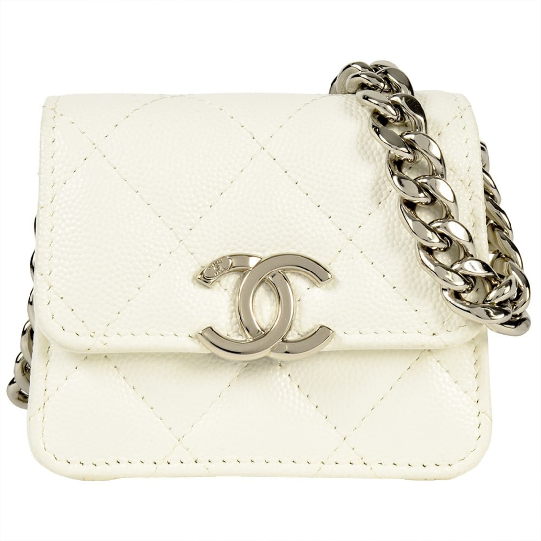Chanel Micro Matelassé Chain Shoulder Bag, Caviar Leather, White, Silver Hardware, 8-digit serial (1 of 8)