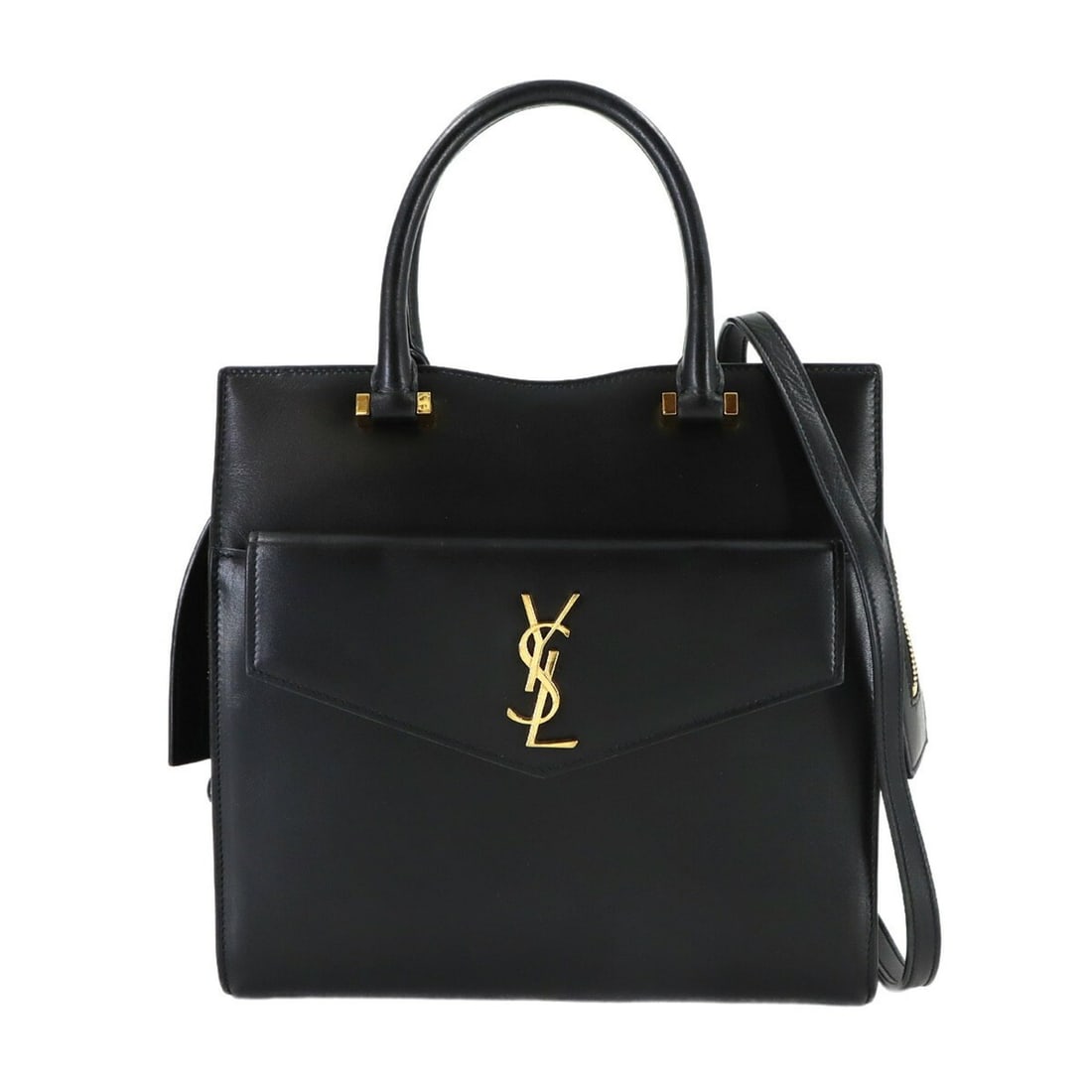 Saint Laurent Uptown 2-way Hand/Shoulder Handbag, Leather, Black, 636542, Gold Hardware. (1 of 9)