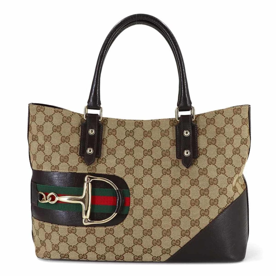 Gucci Horsebit Tote Handbag, GG Canvas, Leather, Beige/Brown, 137385, Gold Hardware.: --- Catalog ---Category: SizeSize (HxWxD): 25.5cm x 35cm x 10cm / 10.03'' x 13.77'' x 3.93''Category: DesignType: Handbag, Tote bagColor: Beige, BrownGender: WomenMaterial: GG canvas , Leather Categor