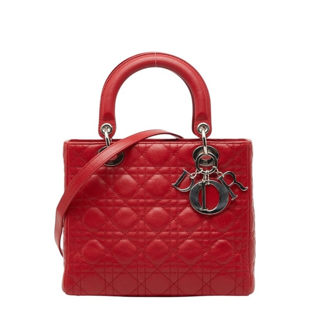 Christian Dior Cannage Lady Medium Handbag Shoulder Bag 2-Way Red Leather Women's: --- Catalog ---Category: SizeSize (HxWxD): 20cm x 23cm x 12cm / 7.87'' x 9.05'' x 4.72''Category: DesignType: Handbag, Shoulder bagColor: Red colorGender: WomenMaterial: Leather Category: GeneralBrand