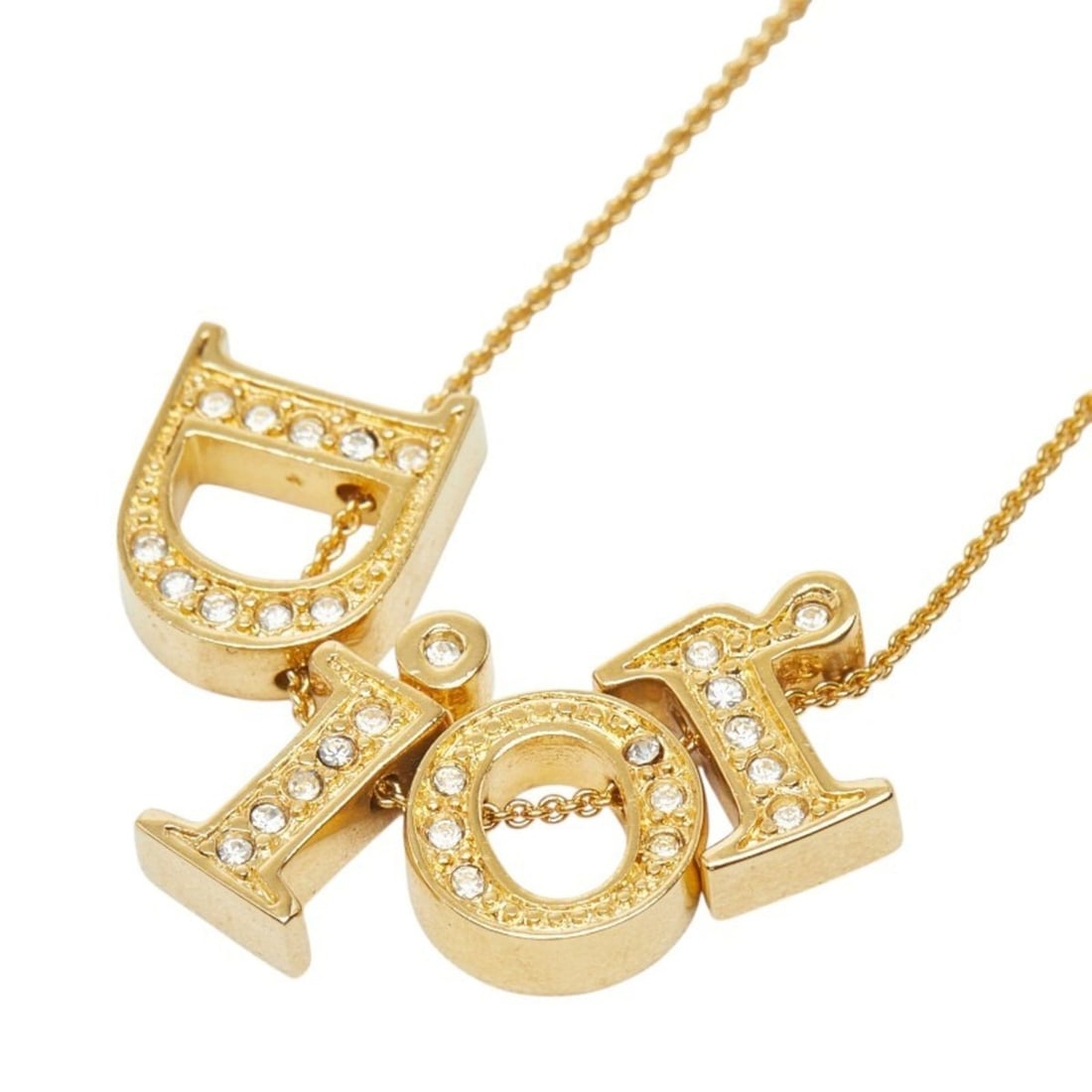 Christian Dior Dior Logo Rhinestone Necklace, Gold Plated, Women's: --- Catalog ---Category: SizePendant Size: 19mm x 25.1mm / 0.74'' x 0.98''Neck Circumference: 43.5 cm / 17.12''Category: DesignGender: WomenMaterial: Gold plating, RhinestoneNecklace Type: NecklaceCat