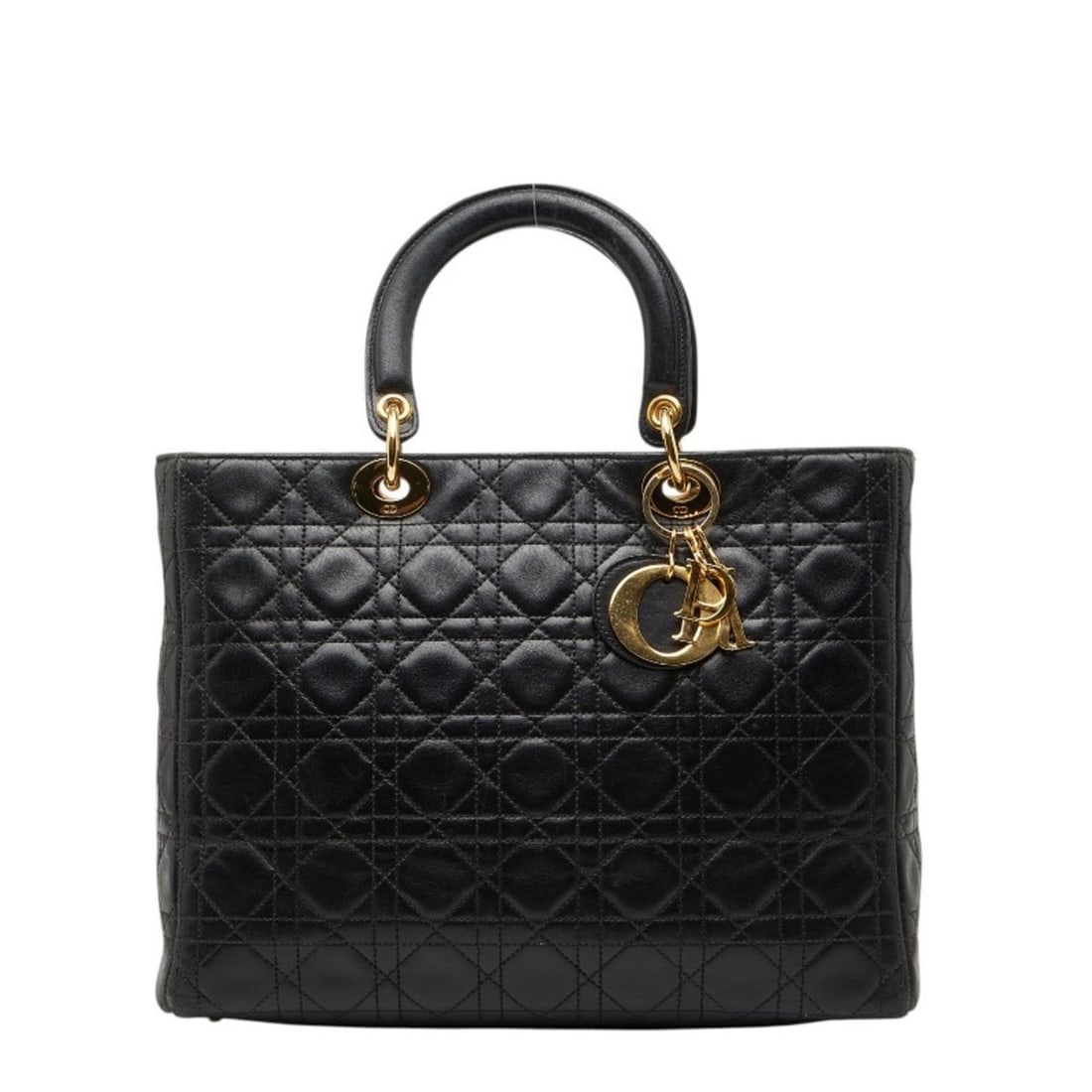 Christian Dior Cannage Lady Large Handbag, Black Leather, Women's: --- Catalog ---Category: SizeSize (HxWxD): 25cm x 32cm x 12cm / 9.84'' x 12.59'' x 4.72''Category: DesignType: HandbagColor: BlackGender: WomenMaterial: Leather Category: GeneralBrand: Christian Dior-