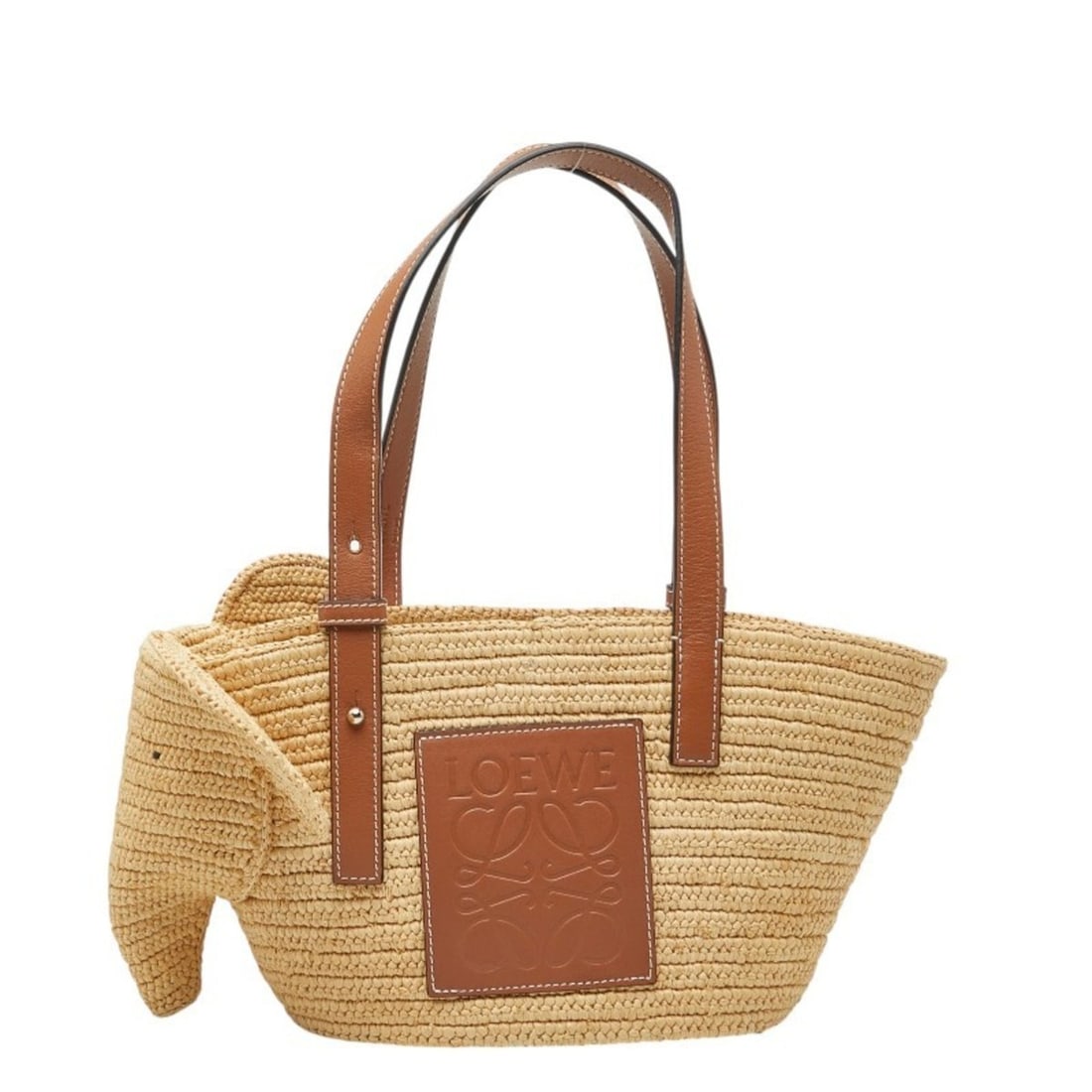 Loewe Elephant Basket Bag Handbag Beige Brown Raffia Leather Women's LOEWE (1 of 10)