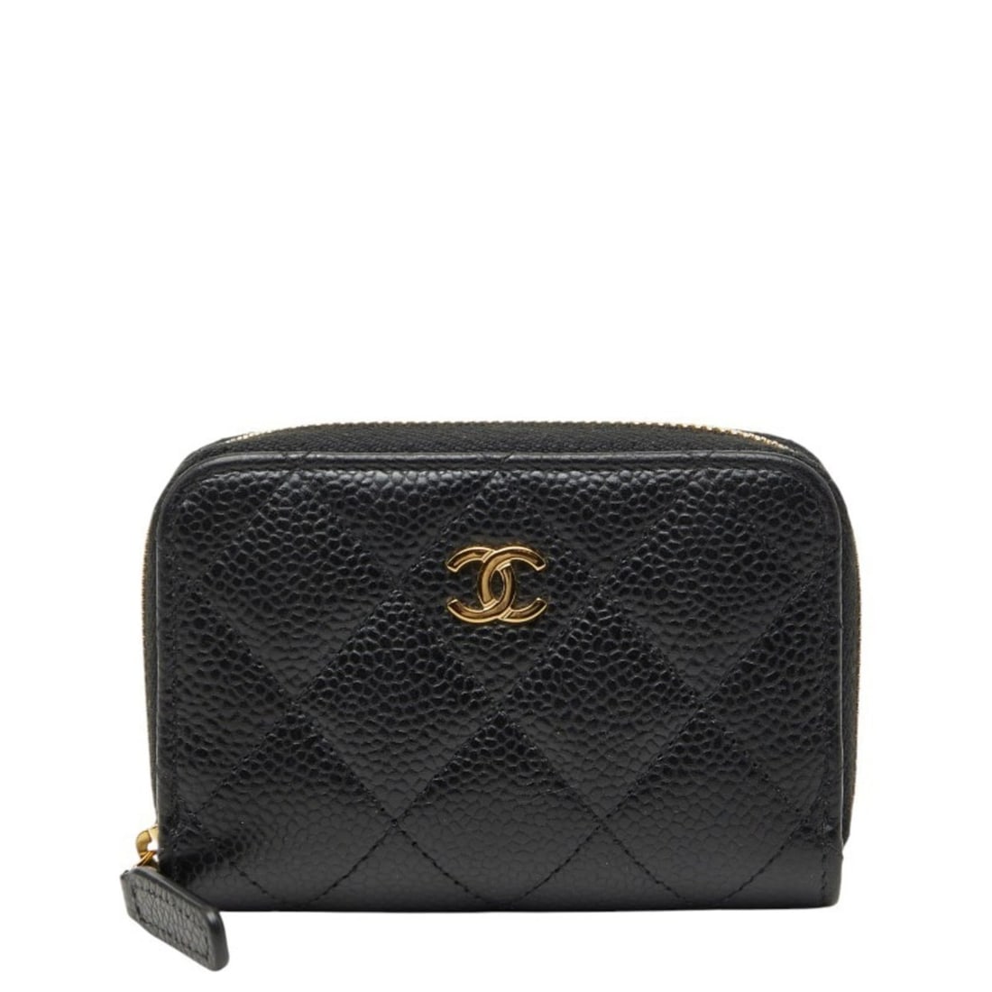 Chanel Coco Mark Matelassé Classic Zip Coin Purse Wallet/Coin Case AP0216 Black Caviar Leather (1 of 9)