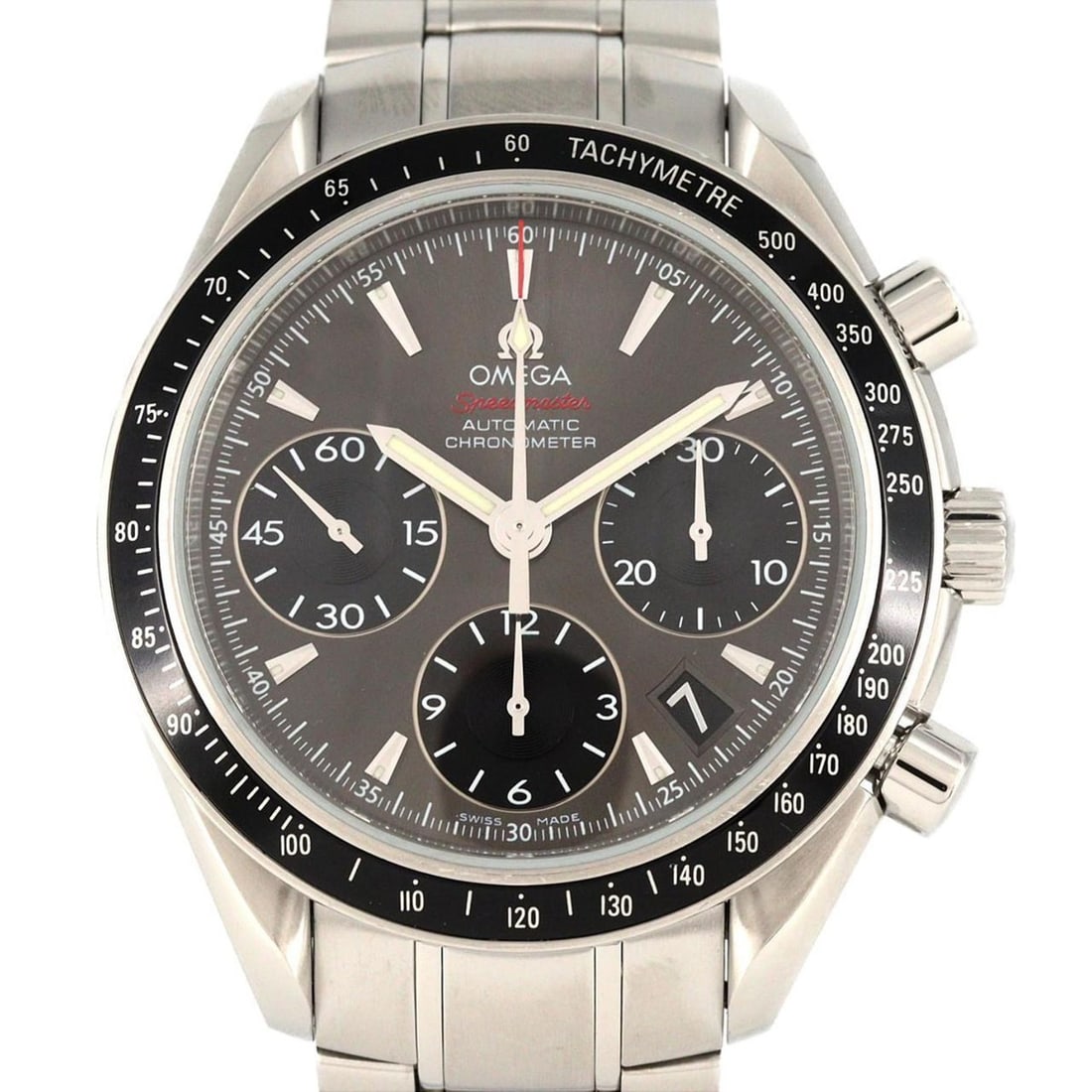 Omega Speedmaster Date 323.30.40.40.06.001 Stainless Steel Automatic Watch: --- Catalog ---Category: SizeWrist Size: 20cm / 7.87''Case Diameter: 40mm / 1.57''Category: DesignType: WristwatchGender: MenColor (Dial): Black, GrayMaterial (Band): Stainless steelMaterial (Case):