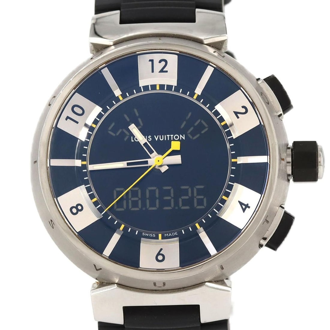 Louis Vuitton Tambour in Black Q118F SS Quartz Watch: --- Catalog ---Category: SizeCase Diameter: 41.5mm / 1.63''Category: DesignType: WristwatchGender: MenMaterial (Band): Stainless steelMaterial (Case): Stainless steelCategory: GeneralMPN: Q118FBrand: