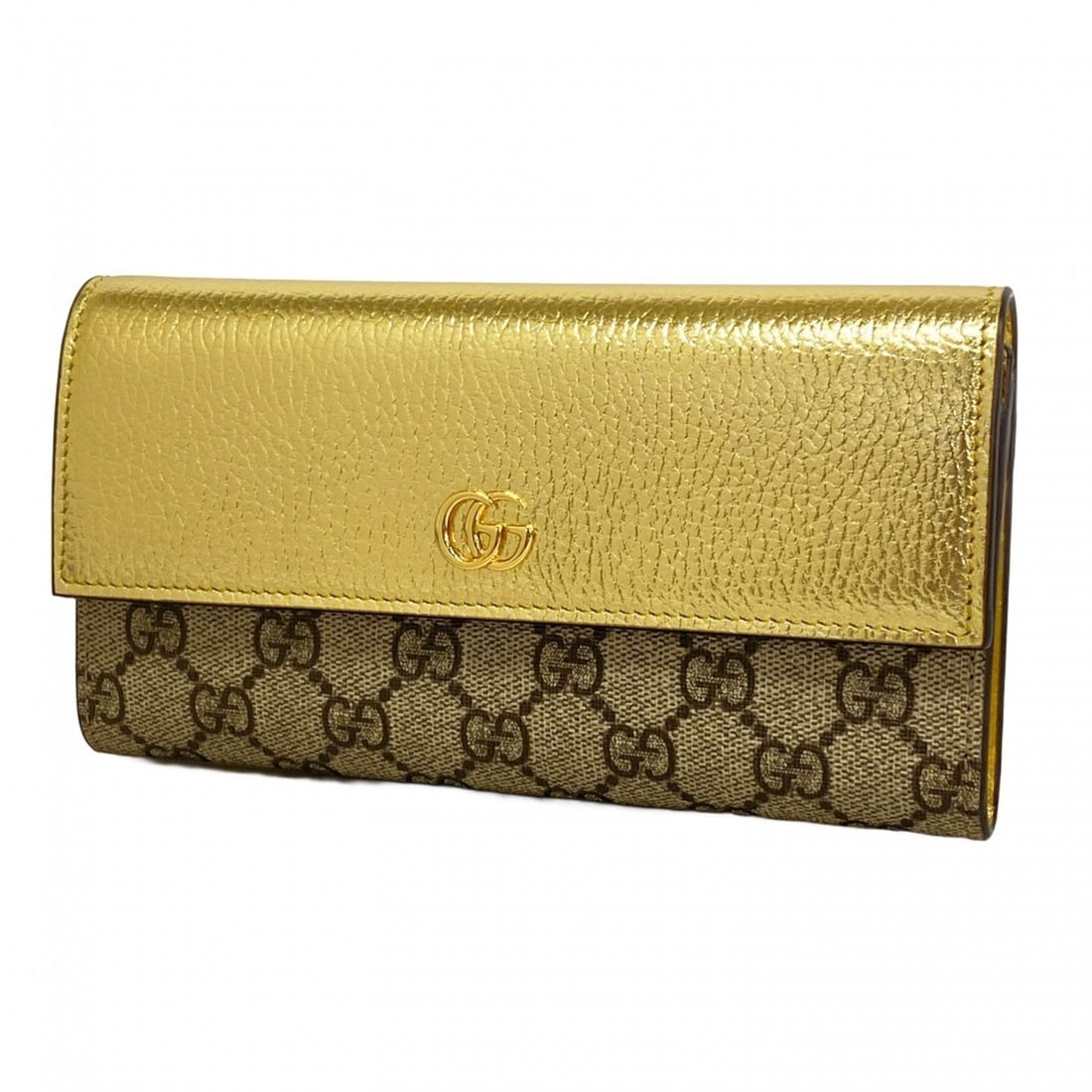 Gucci GG Marmont Long Wallet 456116 Leather Gold Brown Women's (1 of 14)