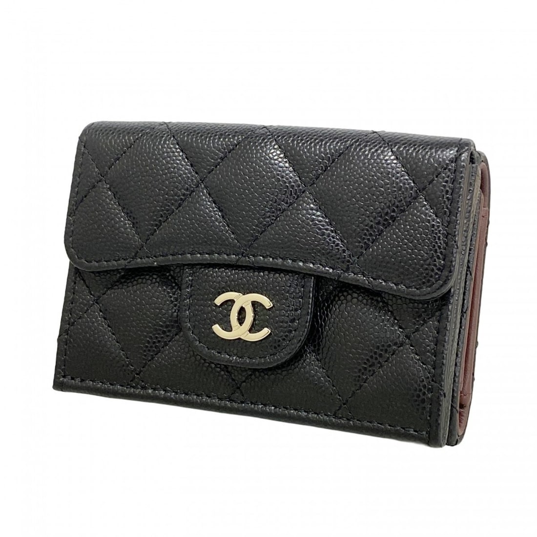 Chanel Tri-fold Wallet, Matelassé Caviar Leather, Black, Women's (1 of 9)
