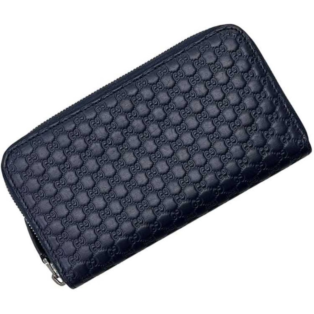 Gucci Round Long Wallet ec-25208 Navy Micro Shima 544473 Leather 2149 GUCCI GG Blue Men's Women's (1 of 13)