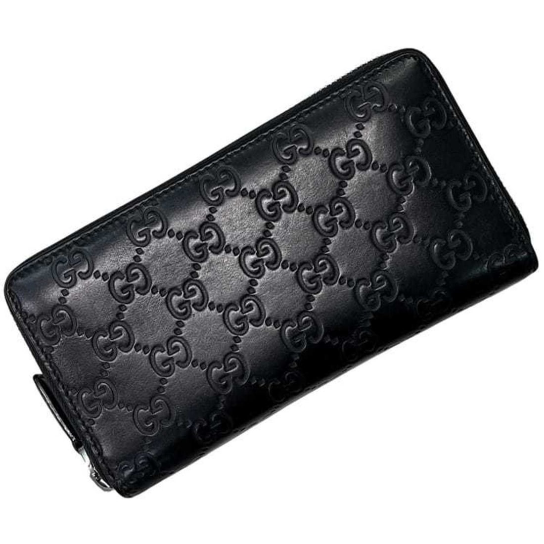Gucci Round Long Wallet ec-25170 Black Guccissima Line 307987 Leather 525040 GUCCI GG Men's Women's (1 of 11)