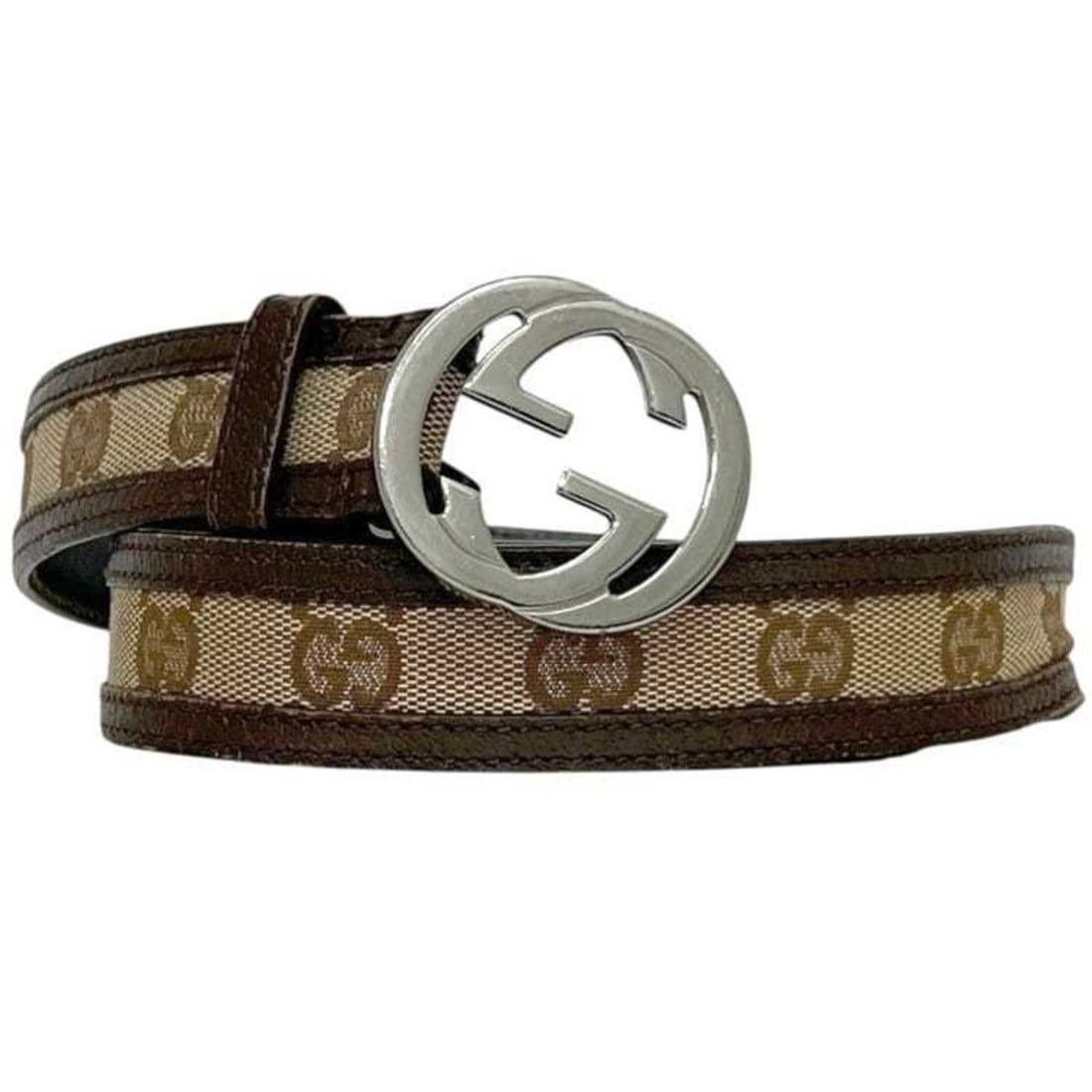 Gucci belt ec-25246 beige brown interlocking 114874 480199 80 82 waist 82cm canvas leather GUCCI: --- Catalog ---Category: SizeLength: 76cm - 82cm / 29.92'' - 32.28''Category: DesignType: Standard beltColor: Beige, BrownGender: Men,WomenMaterial (Strap): Canvas , Leather Category: GeneralMPN: 1148