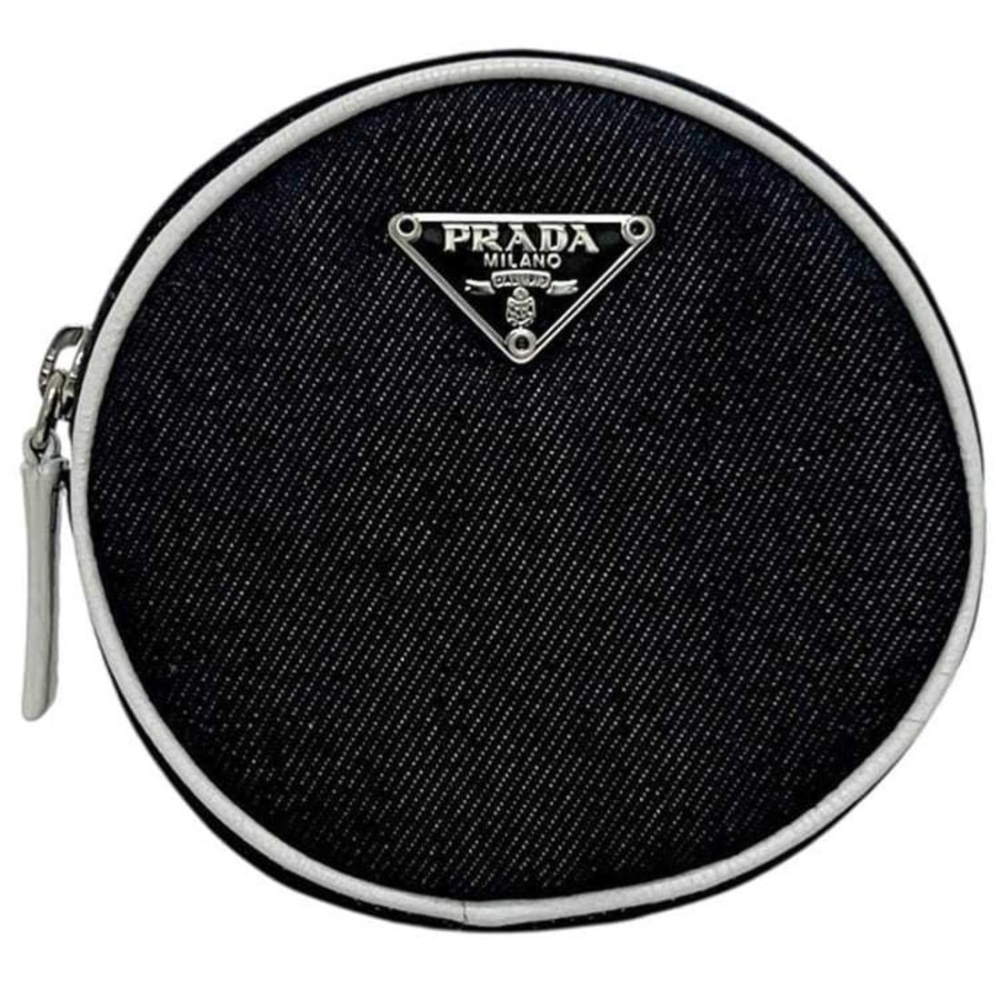 Prada pouch ec-25217 Blue BIANCO 1M0929 Denim Leather 53 PRADA Round Triangle Plate Mini Navy: --- Catalog ---Category: SizeSize (HxWxD): 8.5cm x 8.7cm x 3.2cm / 3.34'' x 3.42'' x 1.25''Category: DesignType: PouchColor: BlueGender: Men,WomenMaterial: Denim , Leather Category: GeneralBrand: Prad