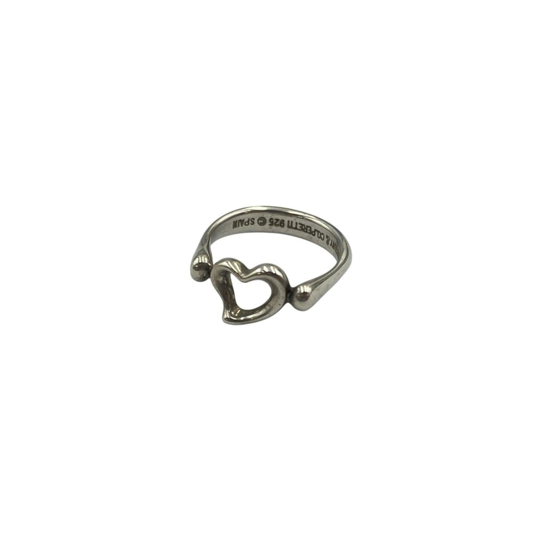 Tiffany & Co. Elsa Peretti Open Heart Ring, Sterling Silver 925, Women's: --- Catalog ---Category: SizeJP Size: 6.5US Size: 3.5Category: DesignType: Band ringColor: SilverGender: WomenMaterial: Silver 925Category: GeneralBrand: Tiffany--- Item List ---Section: ConditionRank