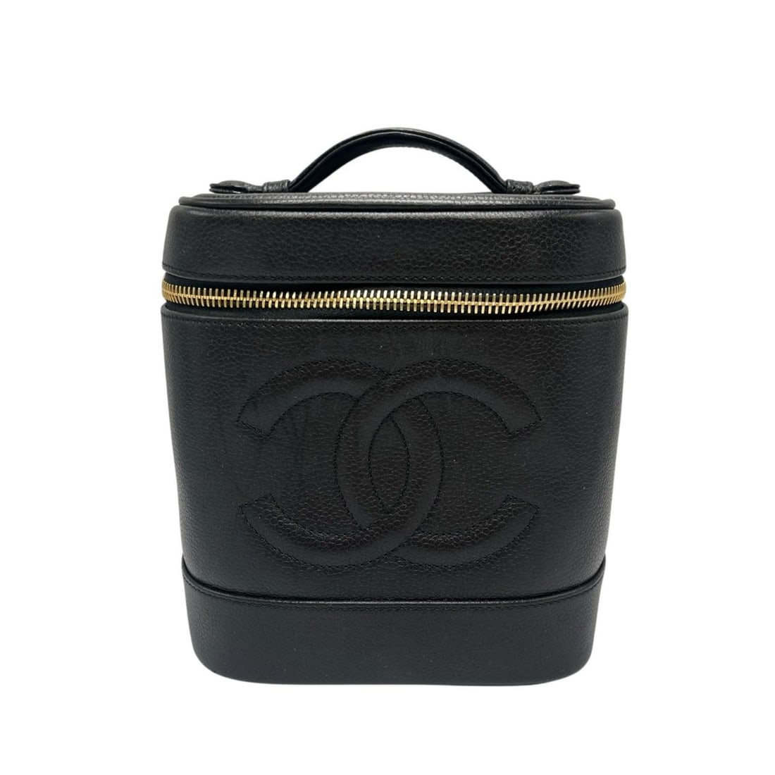 Chanel handbag, Coco Mark vanity bag, cosmetic pouch, gold hardware, matte caviar leather, black,: --- Catalog ---Category: SizeSize (HxWxD): 16.5cm x 15cm x 12cm / 6.49'' x 5.9'' x 4.72''Category: DesignType: Handbag, Vanity bagColor: BlackGender: WomenClosure: OpenMaterial: Grained Calfskin Categ