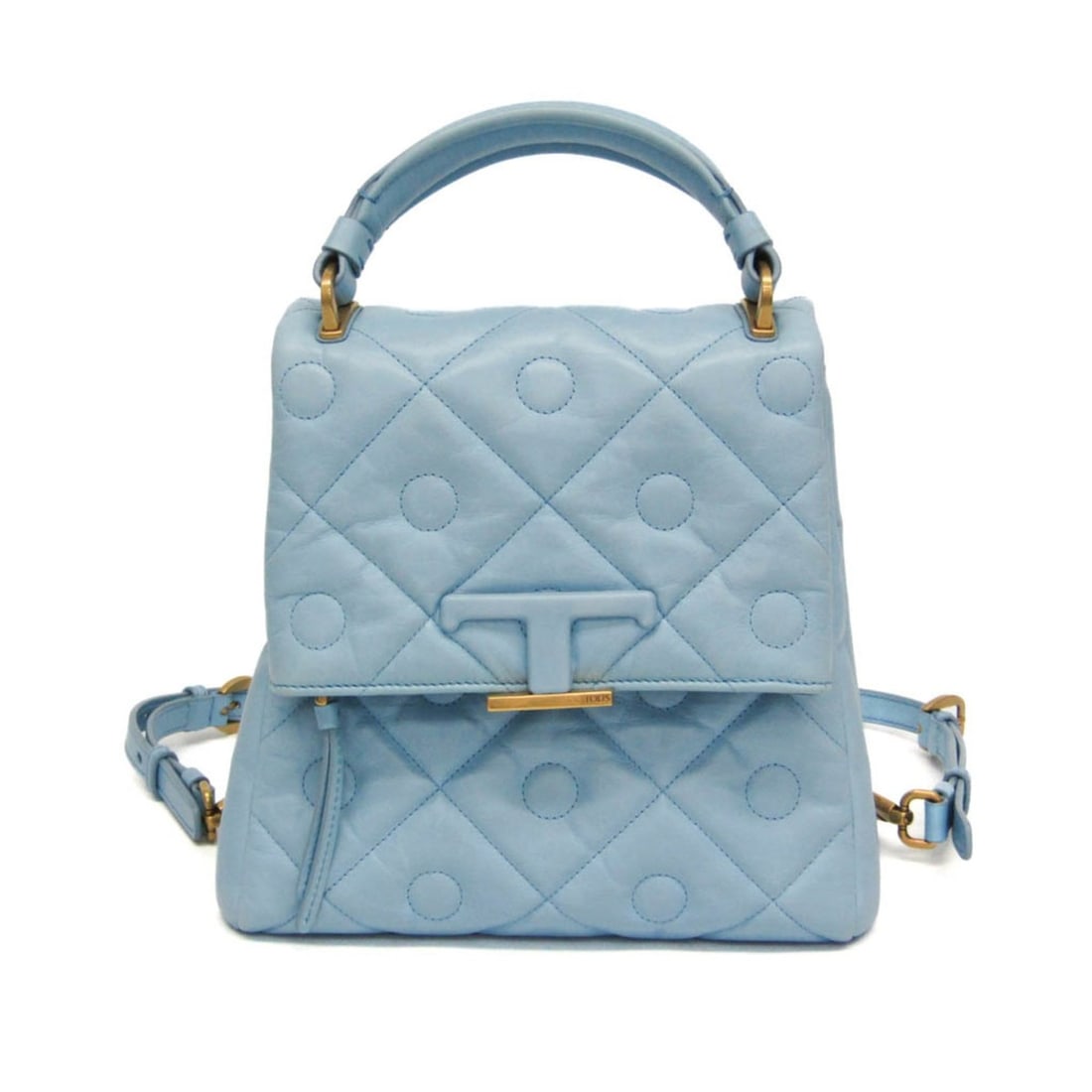 Tod's T Timeless Women's Leather Backpack Light Blue: --- Catalog ---Category: SizeSize (HxWxD): 22.5cm x 21.5cm x 9.5cm / 8.85'' x 8.46'' x 3.74''Strap Length: 56cm - 76cm / 22.04'' - 29.92''Handle Length: 23cm / 9.05''Category: DesignType: BackpackColo