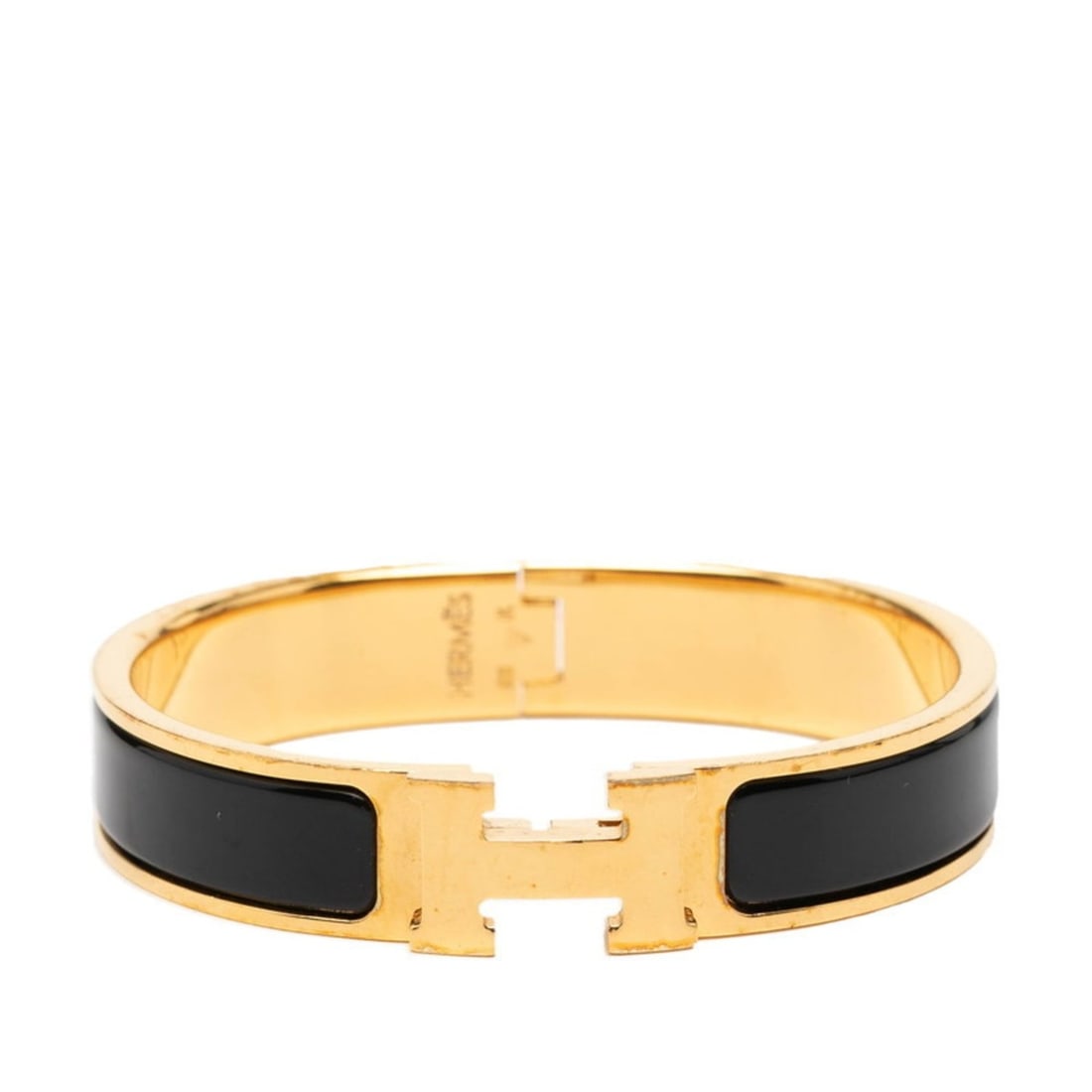 Hermes Click H PM Bracelet, Gold, Black Plated, Enamel, Women's.: --- Catalog ---Category: SizeLength: 15cm / 5.9''Category: DesignType: Charm braceletColor: Black, GoldGender: WomenMaterial: EnamelCategory: GeneralBrand: Hermes--- Item List ---Section: ConditionRan
