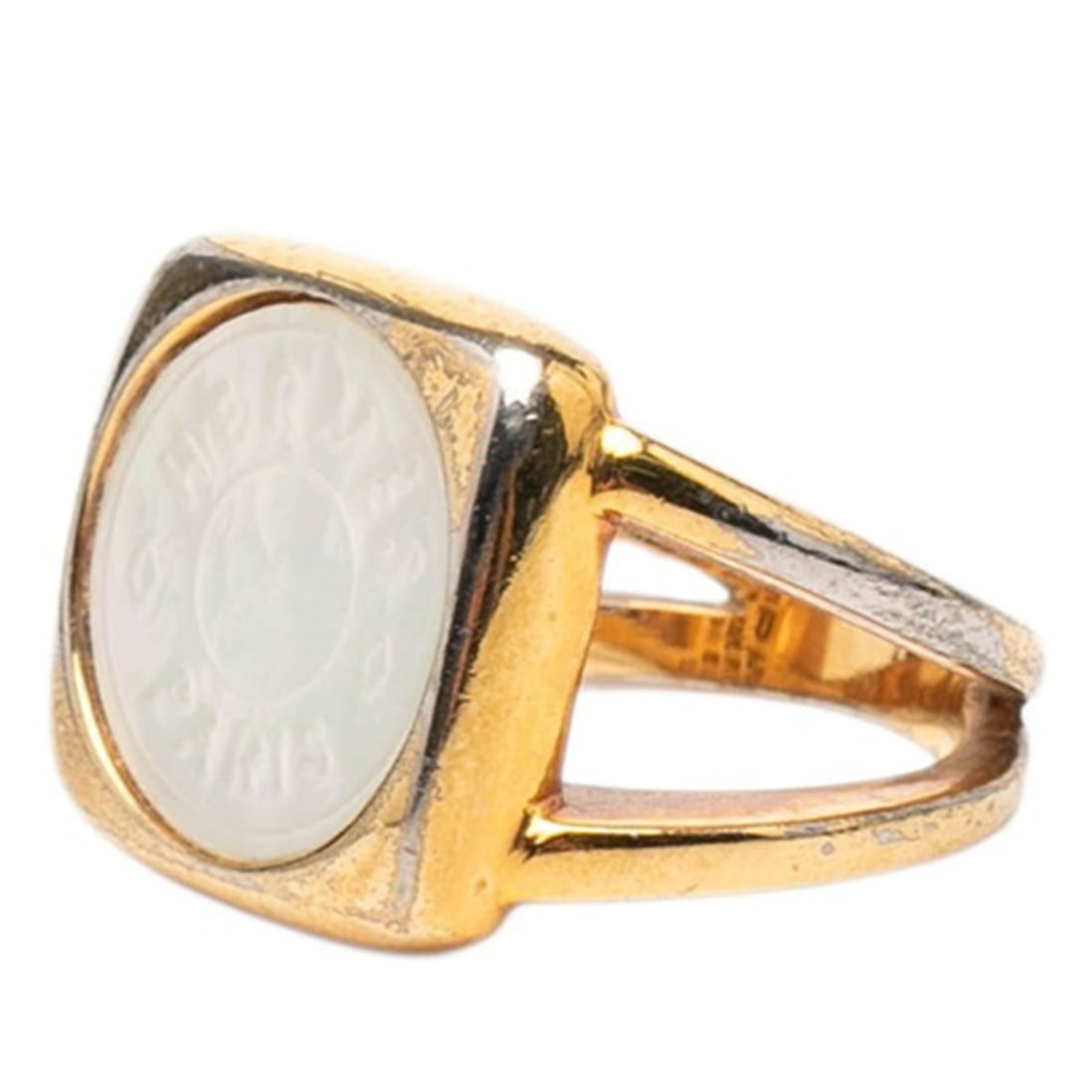 Hermes Corozo Sellier Shell Ring, Size 53, Gold Plated, Women's.: --- Catalog ---Category: SizeJP Size: 11.5US Size: 6Category: DesignType: Band ringColor: GoldStone: ShellGender: WomenCategory: GeneralBrand: Hermes--- Item List ---Section: ConditionRanking: Rank AB