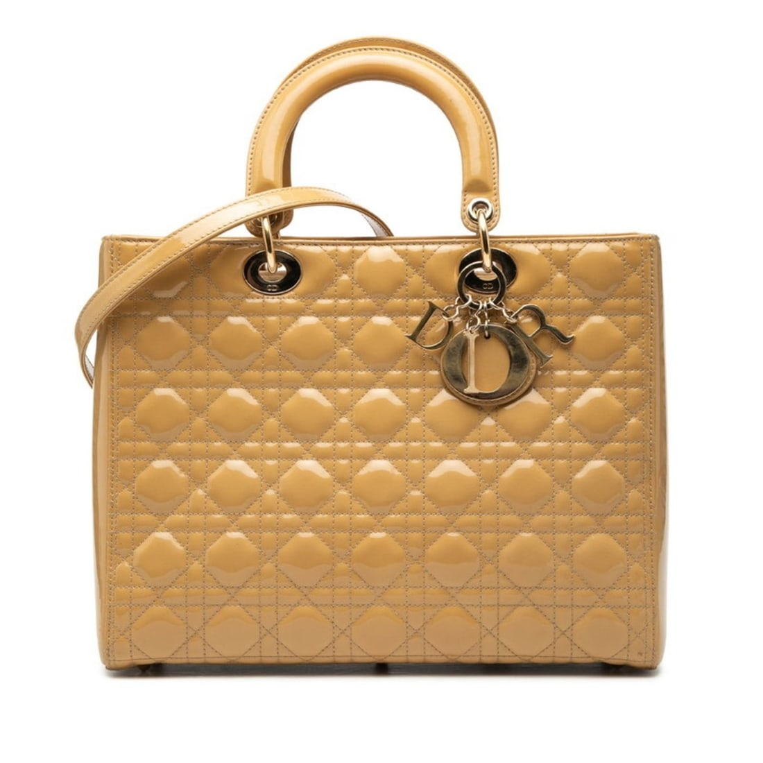 Christian Dior Cannage Lady Large Handbag Shoulder Bag 2-Way Beige Patent Leather Women's: --- Catalog ---Category: SizeSize (HxWxD): 25cm x 31.5cm x 12cm / 9.84'' x 12.4'' x 4.72''Category: DesignType: Handbag, Shoulder bagColor: BeigeGender: WomenMaterial: Patent leather Category: General