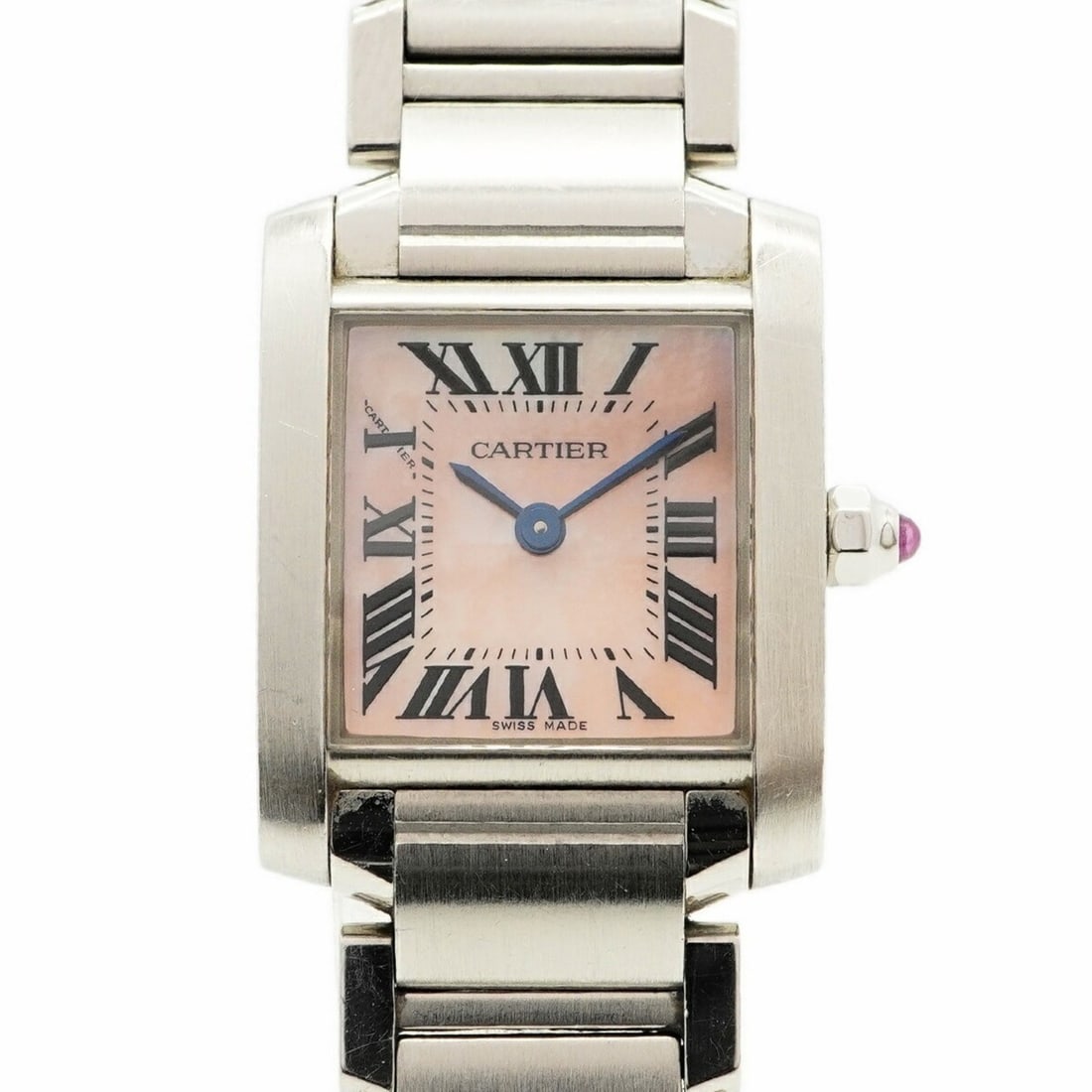 Cartier Tank Française SM W51028Q3 Pink Dial Women's Watch: --- Catalog ---Category: SizeWrist Size: 14.5cm / 5.7''Case Diameter: 20.3mm / 0.8''Category: DesignType: WristwatchGender: WomenColor (Dial): Pink shellMaterial (Band): Stainless steelCategory: Gener