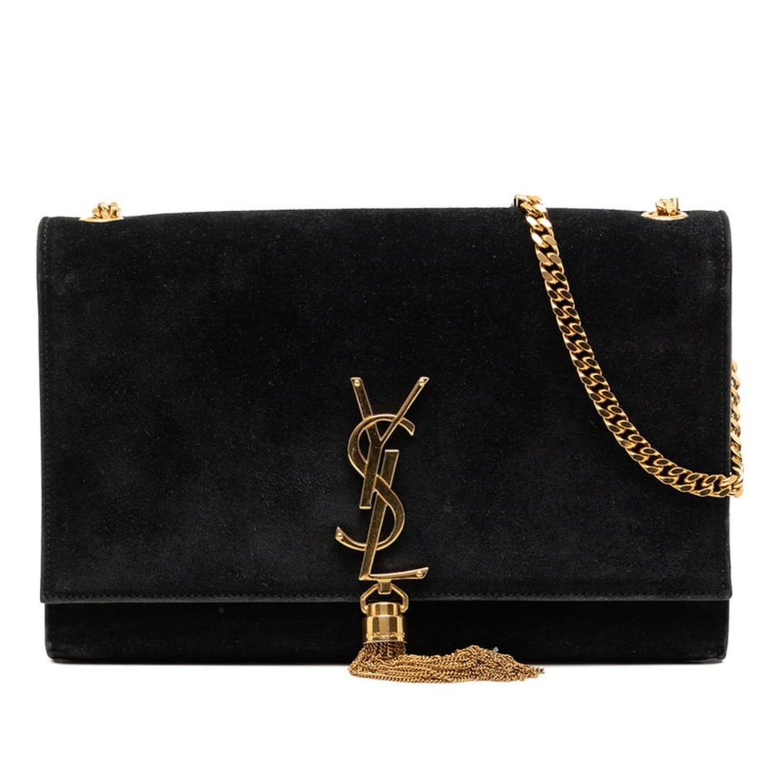 Saint Laurent YSL Logo Kate Medium Tassel Fringe Chain Shoulder Bag 354119 Black Gold Hardware Suede: --- Catalog ---Category: SizeSize (HxWxD): 15.5cm x 23.5cm x 4.7cm / 6.1'' x 9.25'' x 1.85''Category: DesignType: Shoulder bagColor: BlackGender: WomenMaterial: Suede Category: GeneralMPN: