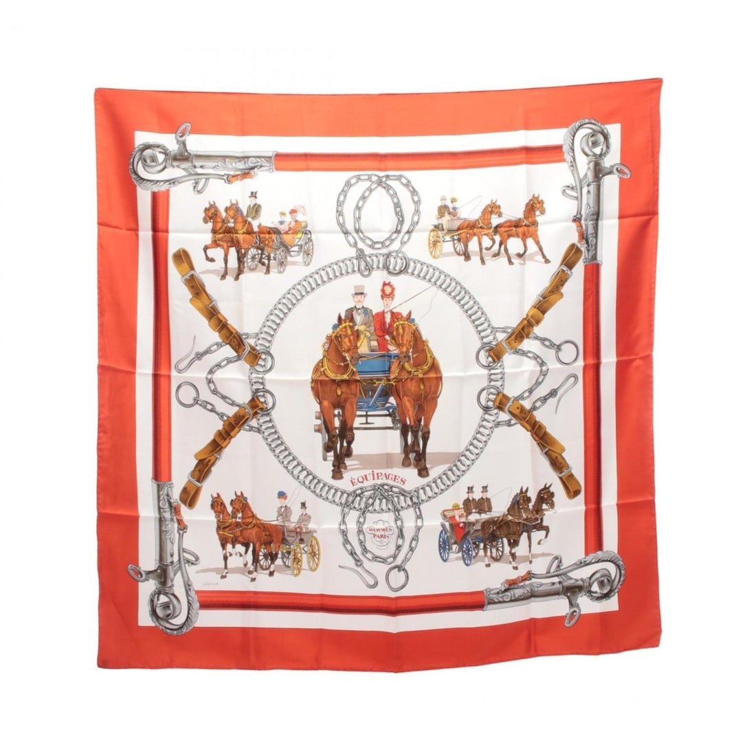 Hermes Carre 90 EQUIPAGES Scarf/Muffler, Silk, Women's, Red/White/Multicolor (1 of 13)