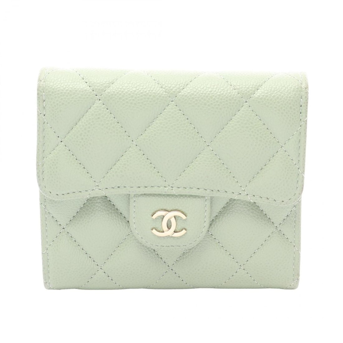 Chanel Classic Small Flap Wallet, Tri-fold Leather, Grained Calf Women's, Green, AP0231: --- Catalog ---Category: SizeSize (HxWxD): 10cm x 11.5cm x 3cm / 3.93'' x 4.52'' x 1.18''Category: DesignType: Wallet (tri-fold)Color: GreenGender: WomenMaterial: Leather Category: GeneralMPN: AP0231B