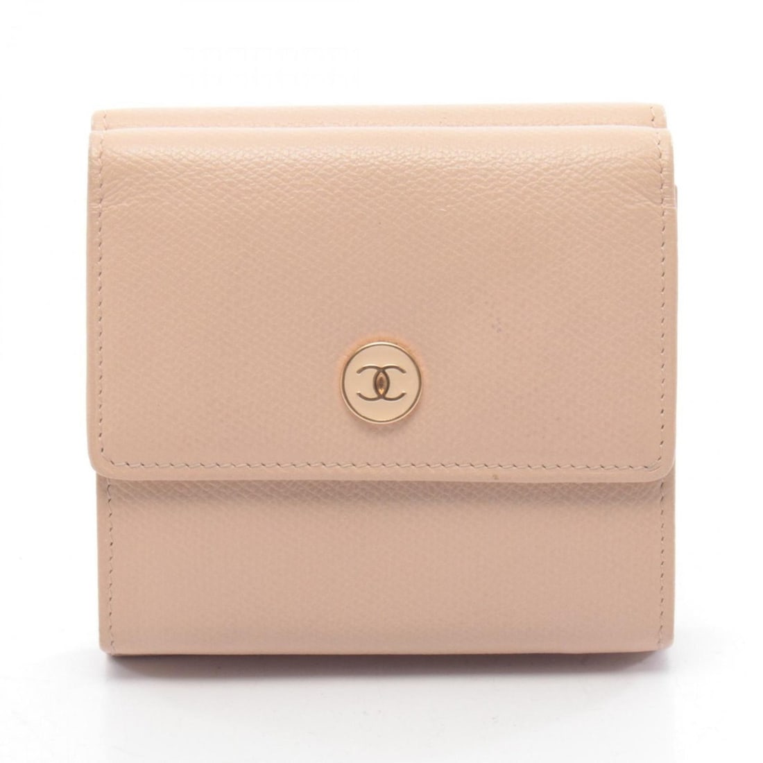Chanel Coco Button Tri-fold Wallet, Leather, Women's, Beige: --- Catalog ---Category: SizeSize (HxWxD): 9.5cm x 10cm x 2.5cm / 3.74'' x 3.93'' x 0.98''Category: DesignType: Wallet (tri-fold)Color: BeigeGender: WomenMaterial: Leather Category: GeneralBrand: Chan