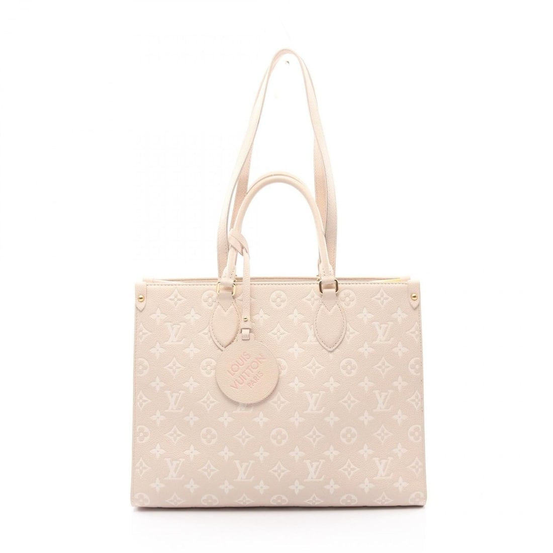 Louis Vuitton OnTheGo MM Handbag, Leather, Monogram Empreinte, Women's, Pink/Yellow/Rose Beige,: --- Catalog ---Category: SizeSize (HxWxD): 26cm x 34.5cm x 15cm / 10.23'' x 13.58'' x 5.9''Category: DesignType: HandbagColor: Pink, YellowGender: WomenMaterial: Monogram Empreinte , Leather Category: