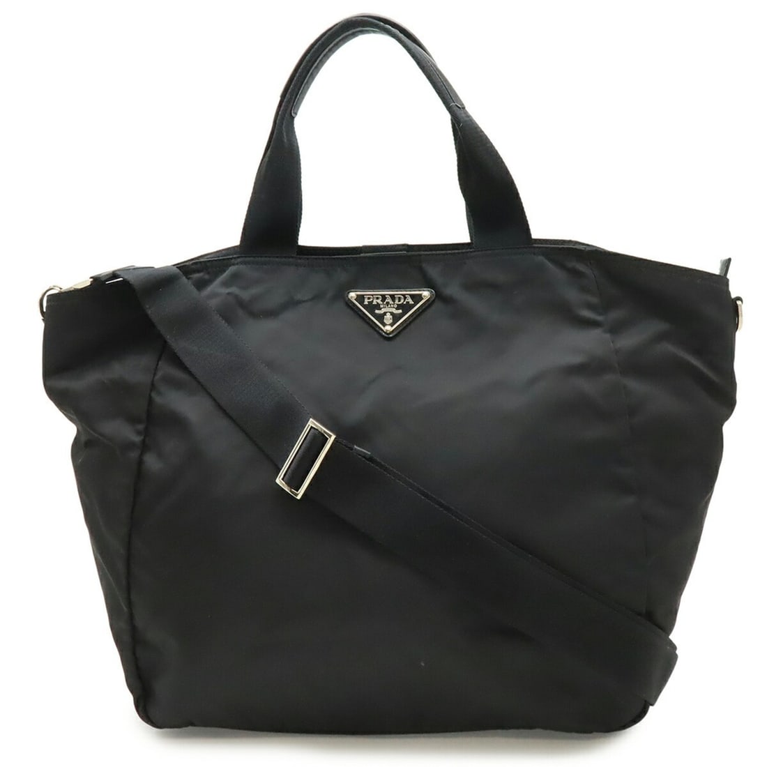 PRADA Triangle Tote Bag, Large Shoulder Nylon Leather, NERO Black, BR4051: --- Catalog ---Category: SizeSize (HxWxD): 34.5cm x 18cm / 13.58'' x 7.08''Category: DesignType: Shoulder bag, Tote bagColor: Black, NeroGender: WomenMaterial: Nylon Category: GeneralMPN: