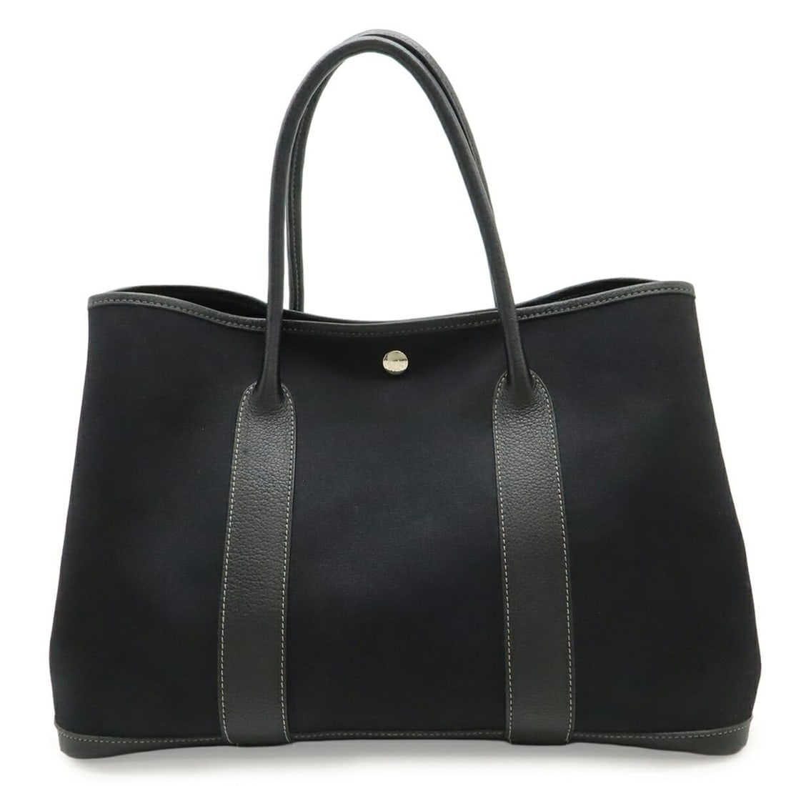 HERMES Garden PM Tote Bag Handbag Toile Officier Canvas Leather Black ?G Stamp: --- Catalog ---Category: SizeSize (HxWxD): 25.5cm x 36cm x 17.5cm / 10.03'' x 14.17'' x 6.88''Category: DesignType: Handbag, Tote bagColor: BlackGender: WomenMaterial: Toile officier Category:
