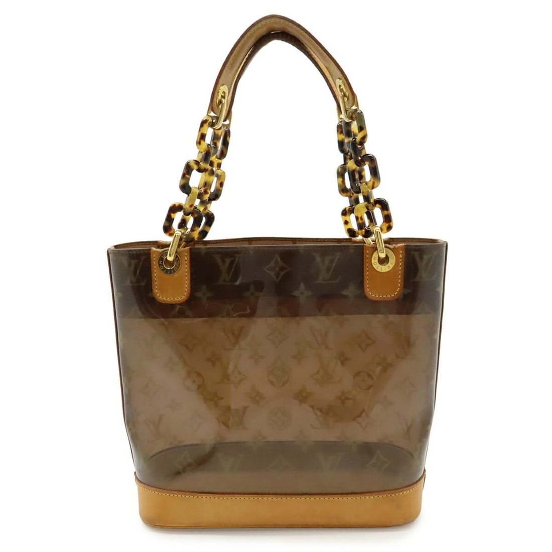 LOUIS VUITTON Louis Vuitton Monogram Vinyl Cabas Ambre PM Tote Bag Shoulder Plastic Chain Brown: --- Catalog ---Category: SizeSize (HxWxD): 23cm x 23.5cm x 10.5cm / 9.05'' x 9.25'' x 4.13''Category: DesignType: Handbag, Pouch, Tote bagColor: Brown, Clear, Monogram VinylGender: WomenMaterial: