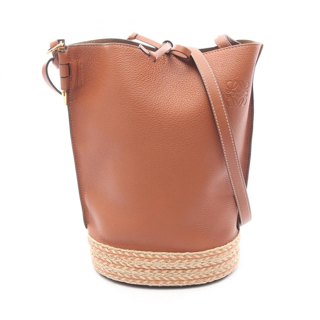 Loewe Anagram Gate Bucket Shoulder Bag/Handbag, Leather/Raffia, Women's, Brown/Beige, WS27418: --- Catalog ---Category: SizeSize (HxWxD): 28cm x 18.5cm x 14cm / 11.02'' x 7.28'' x 5.51''Category: DesignType: Handbag, Shoulder bagColor: Beige, BrownGender: WomenMaterial: Leather , Raffia