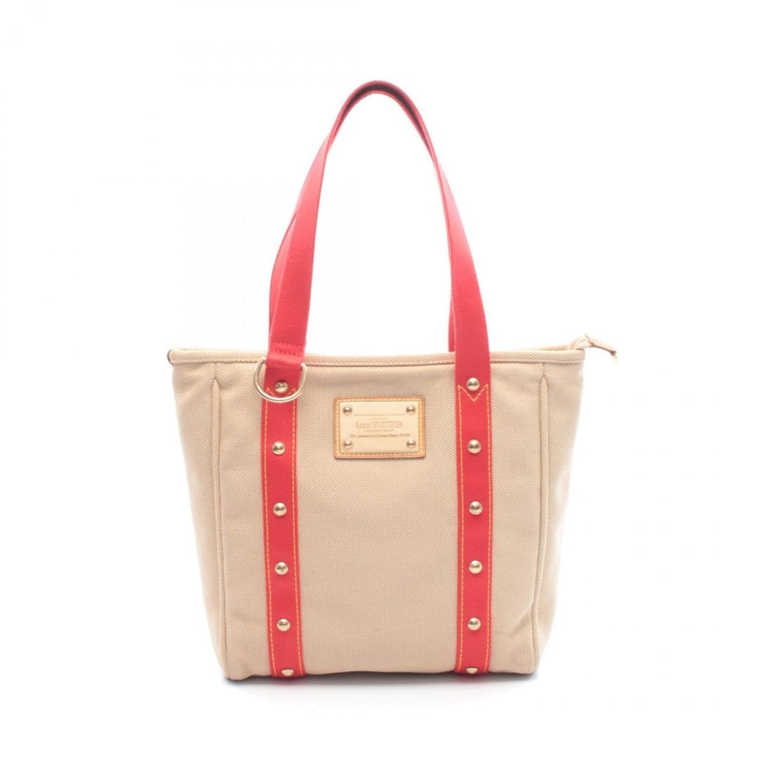 Louis Vuitton Cabas MM Tote Bag Handbag Canvas Leather Antigua Women's Beige/Red M40035: --- Catalog ---Category: SizeSize (HxWxD): 30cm x 29cm x 9cm / 11.81'' x 11.41'' x 3.54''Category: DesignType: Handbag, Tote bagColor: Beige, Red colorGender: WomenMaterial: Canvas , Leather
