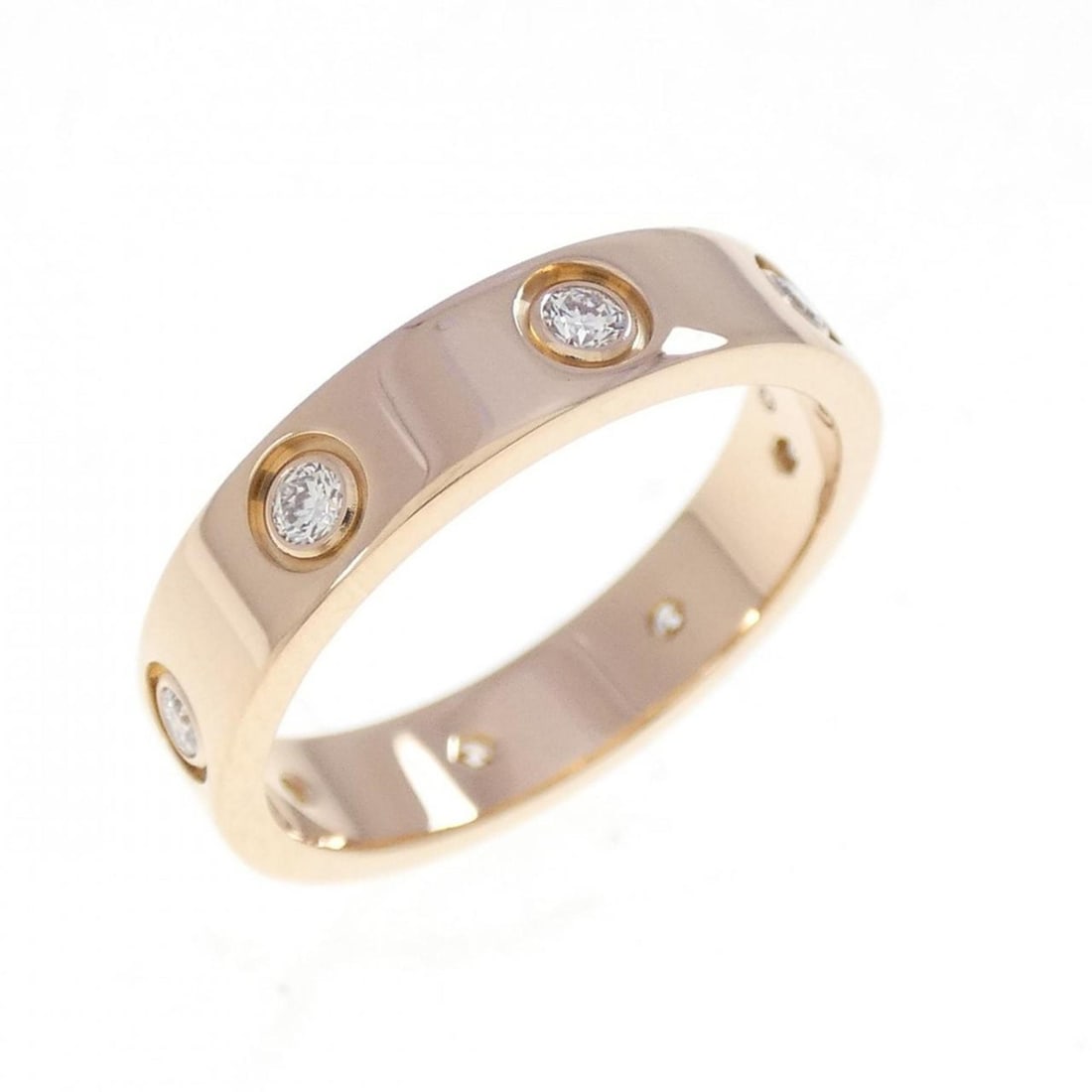 Cartier Mini Love Full Diamond Ring: --- Catalog ---Category: SizeWidth: 3.8mm / 0.15''Weight: 3.9g / 0.13oz.JP Size: 9US Size: 5Category: DesignType: Band ringStone: DiamondGender: WomenMaterial: Pink gold (18K)Category: GeneralLine: