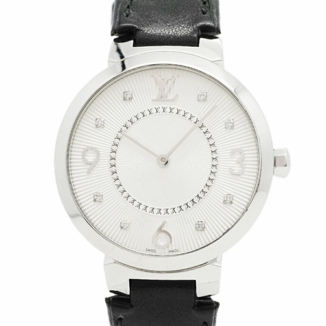 Louis Vuitton Tambour Q13MJ Silver Dial Watch for Women: --- Catalog ---Category: SizeWrist Size: 17cm / 6.69''Case Diameter: 33mm / 1.3''Category: DesignType: WristwatchGender: WomenColor (Dial): SilverMaterial (Band): LeatherCategory: GeneralMPN: Q13MJBra