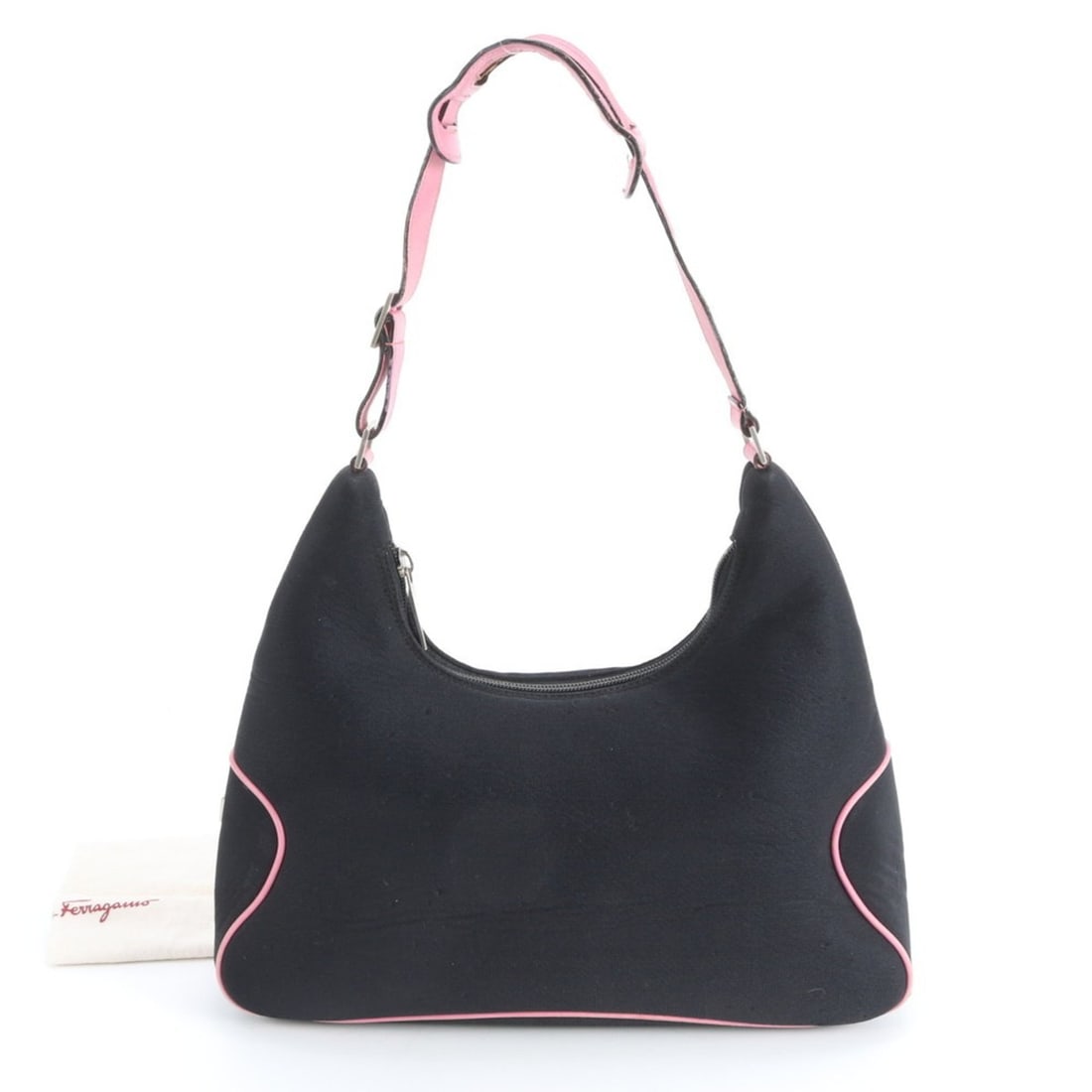 Salvatore Ferragamo Leather Nylon Shoulder Bag, Black & Pink, Women's: --- Catalog ---Category: SizeSize (HxWxD): 27cm x 32cm x 9cm / 10.62'' x 12.59'' x 3.54''Category: DesignType: Shoulder bagColor: BlackGender: WomenMaterial: Leather , Nylon Category: GeneralBrand: Sa