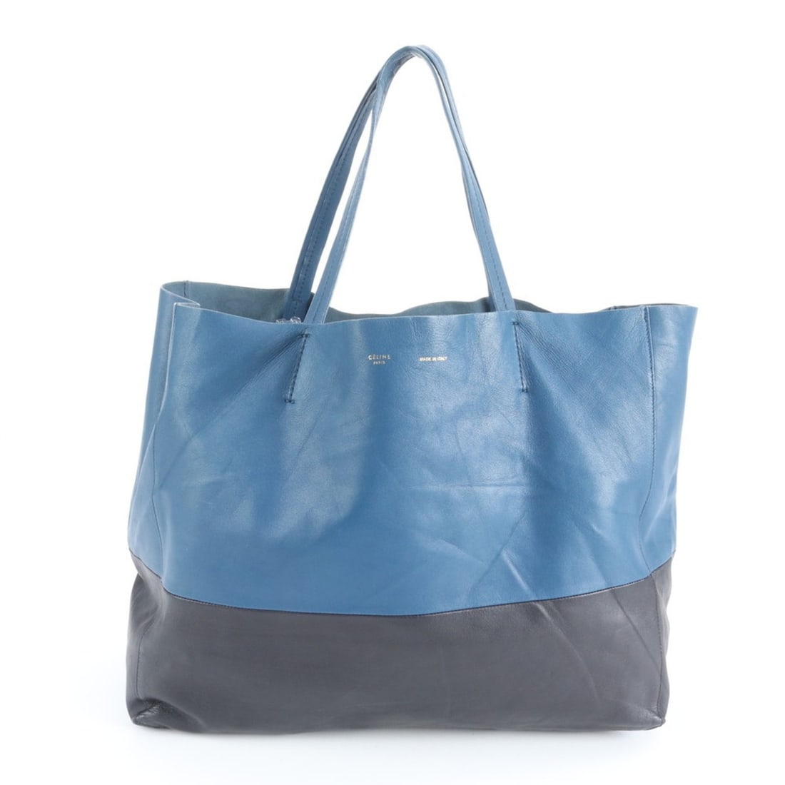 Celine Horizontal Cabas Leather Tote Bag Shoulder Handbag Bicolor Women's: --- Catalog ---Category: SizeSize (HxWxD): 30cm x 39cm x 16cm / 11.81'' x 15.35'' x 6.29''Category: DesignType: Handbag, Shoulder bag, Tote bagColor: Black, BlueGender: WomenMaterial: Leather Category