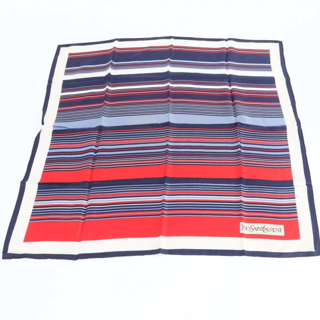 Yves Saint Laurent (YSL) Silk Scarf/Muffler, Multicolor, Large Size, Women's: --- Catalog ---Category: SizeSize (LxW): 77cm x 77cm / 30.31'' x 30.31''Category: DesignType: ScarfColor: Navy, Red color, WhiteGender: WomenMaterial: Silk Category: GeneralBrand: Yves Saint Laurent--