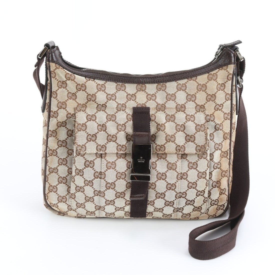 Gucci GG Canvas 131211 Leather Shoulder Bag Messenger Business Brown Men's: --- Catalog ---Category: SizeSize (HxWxD): 26cm x 30cm x 8cm / 10.23'' x 11.81'' x 3.14''Category: DesignType: Shoulder bagColor: BrownGender: MenMaterial: Leather , Canvas Category: GeneralMPN: