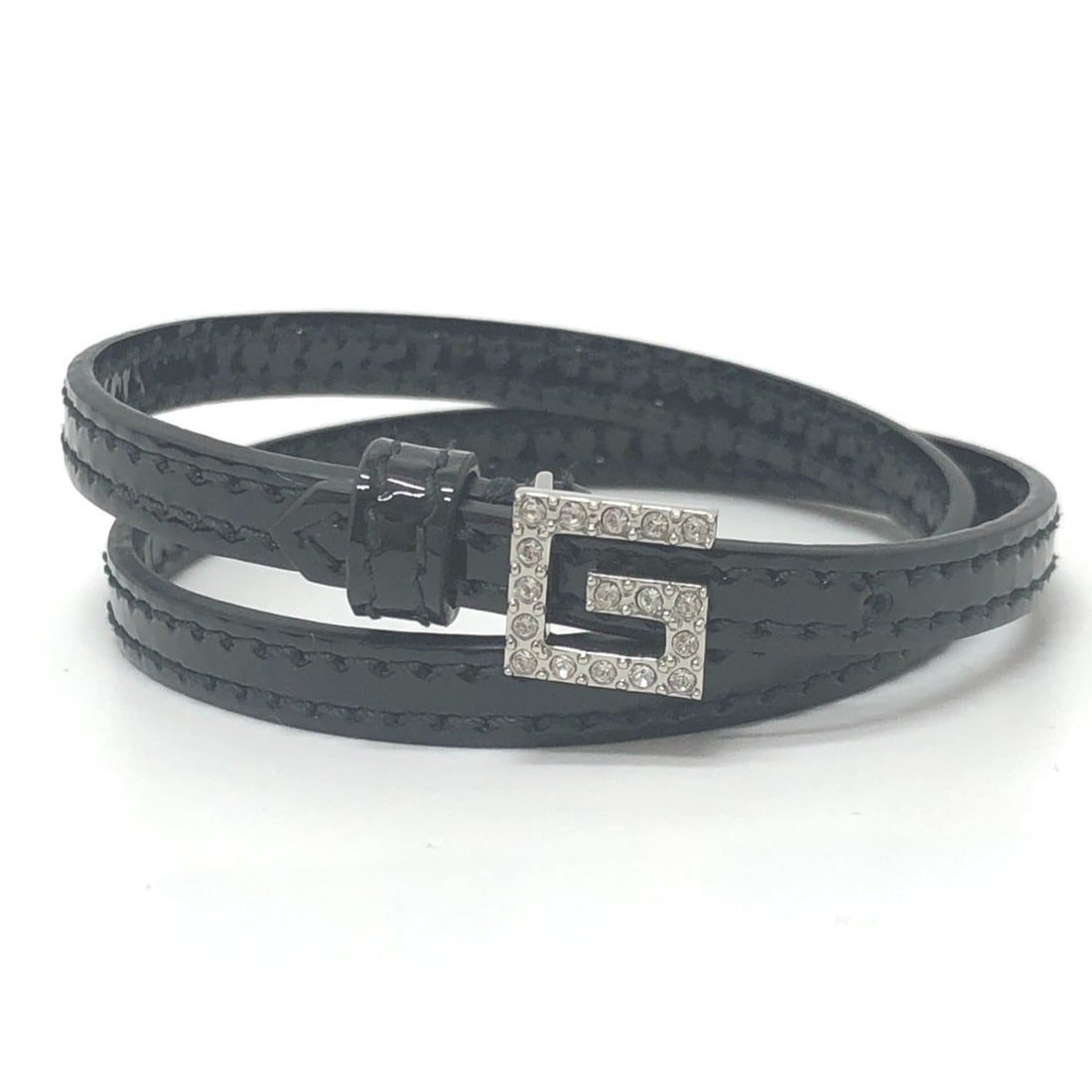 GUCCI 623237 G Logo Rhinestone Choker Accessory Bangle Belt Bracelet Enamel Women's Black (1 of 10)