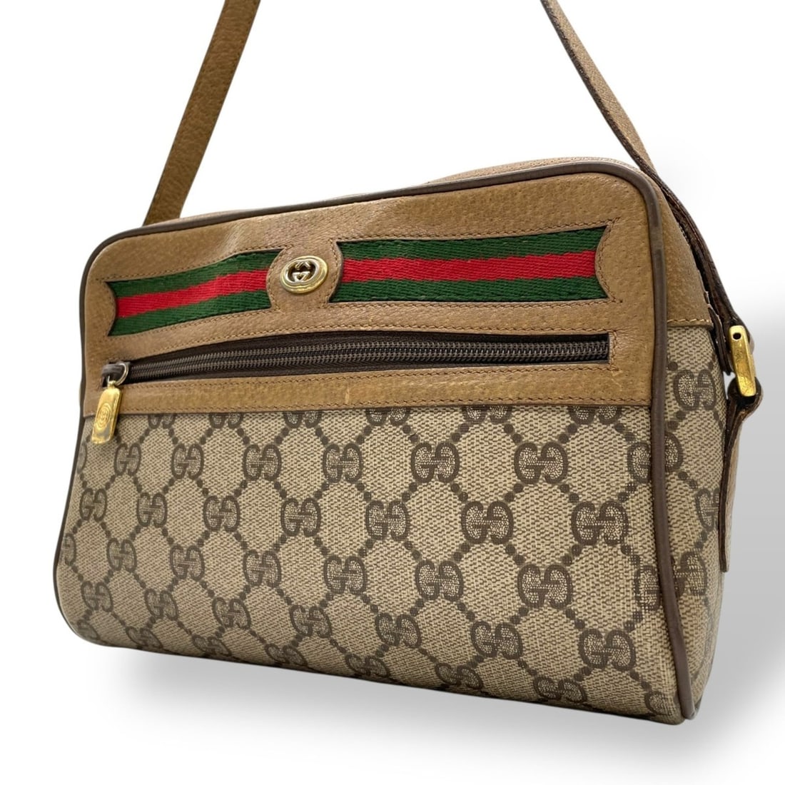 GUCCI GG Supreme Sherry Line Shoulder Bag Crossbody Beige Brown Gold Hardware 56.02.087 Women's K2: --- Catalog ---Category: SizeSize (HxWxD): 16cm x 23cm x 7cm / 6.29'' x 9.05'' x 2.75''Category: DesignType: Shoulder bagColor: Beige, BrownGender: WomenMaterial: GG Supreme , Leather Category: Genera