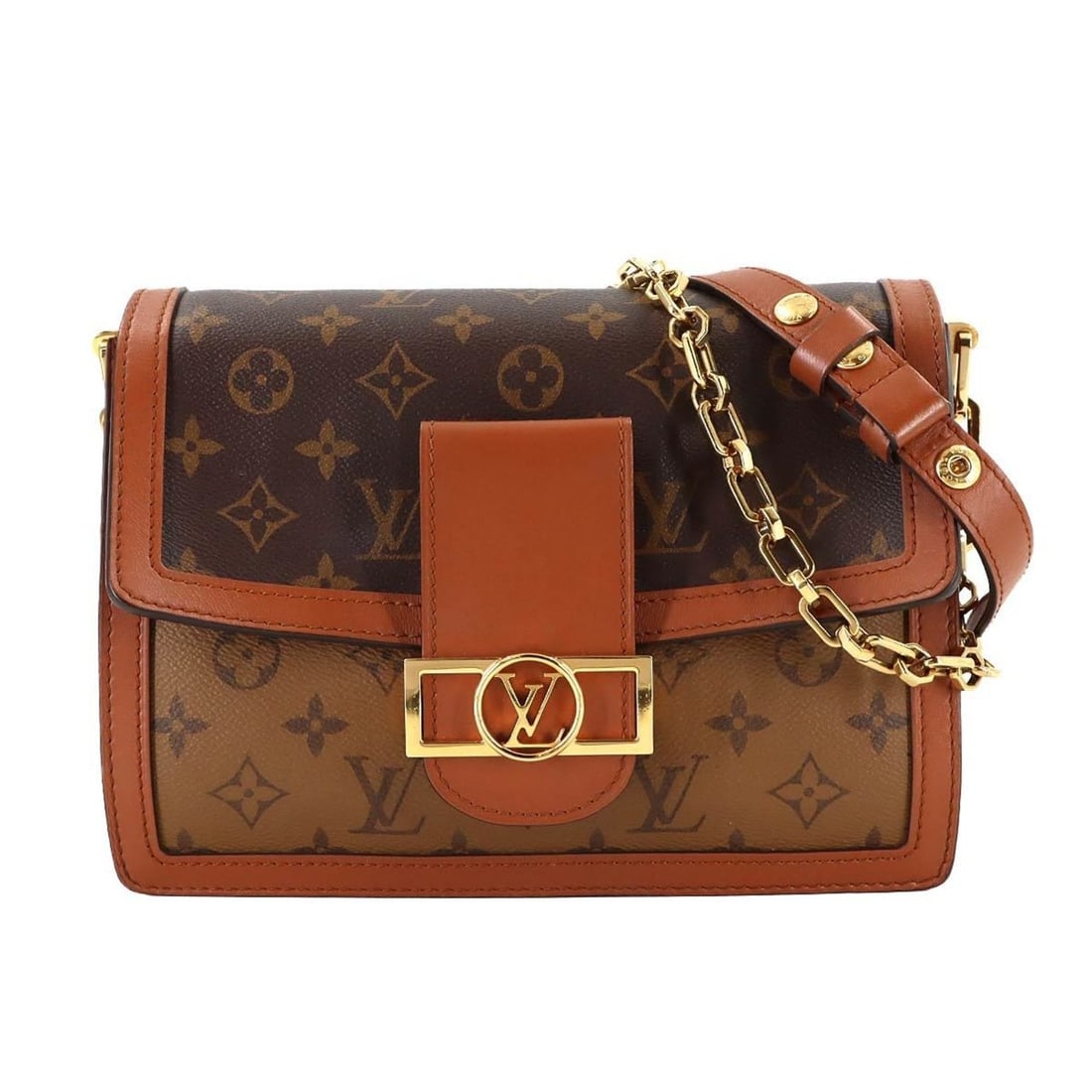 Louis Vuitton Monogram Reverse Dauphine MM Shoulder Handbag, Brown, M45958: --- Catalog ---Category: SizeSize (HxWxD): 18cm x 24.5cm x 10.5cm / 7.08'' x 9.64'' x 4.13''Category: DesignType: Handbag, Shoulder bagColor: Brown, Monogram ReverseGender: WomenMaterial: Monogram Rev