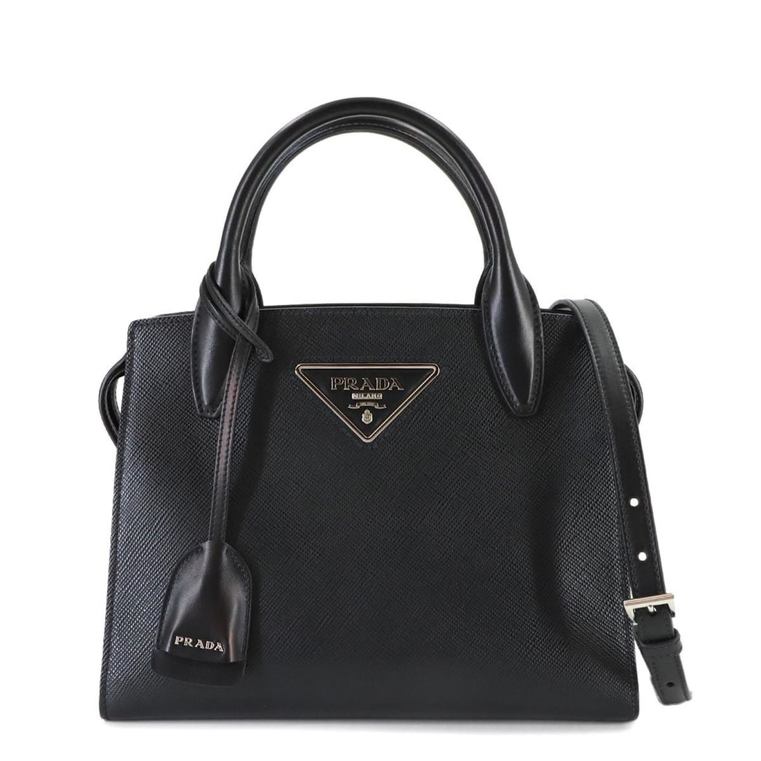 Prada Saffiano 2-way Hand/Shoulder Handbag, Leather, Nero Black, 1BA297, Silver Hardware: --- Catalog ---Category: SizeSize (HxWxD): 21cm x 26cm x 14cm / 8.26'' x 10.23'' x 5.51''Category: DesignType: Handbag, Shoulder bagColor: BlackGender: WomenMaterial: Saffiano Category: GeneralMPN: 1B