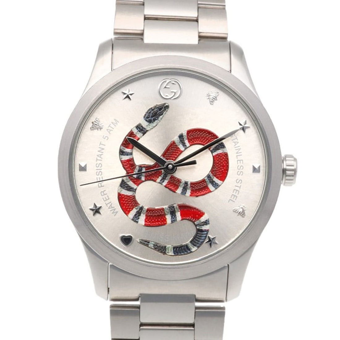 Gucci G-Timeless Watch, Stainless Steel, Quartz, Men's, Used, Snake Pattern: --- Catalog ---Category: SizeWrist Size: 18cm / 7.08''Case Diameter: 38mm / 1.5''Category: DesignType: WristwatchGender: Men,WomenMaterial (Band): Stainless steelMaterial (Case): Stainless steelCatego