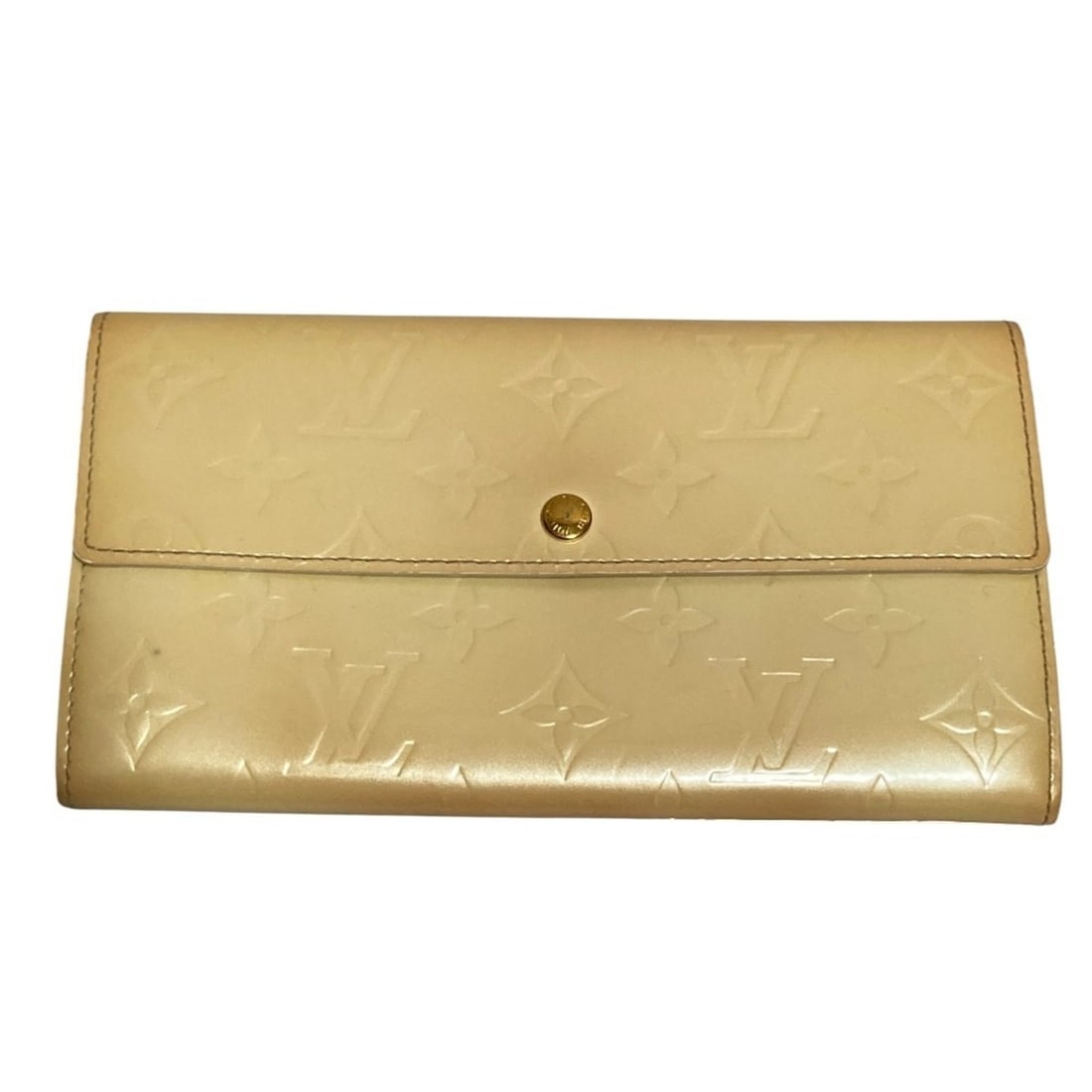LOUIS VUITTON Louis Vuitton Vernis Monogram Portefeuille Sarah Long Wallet M91971 Perle Yellow (1 of 11)