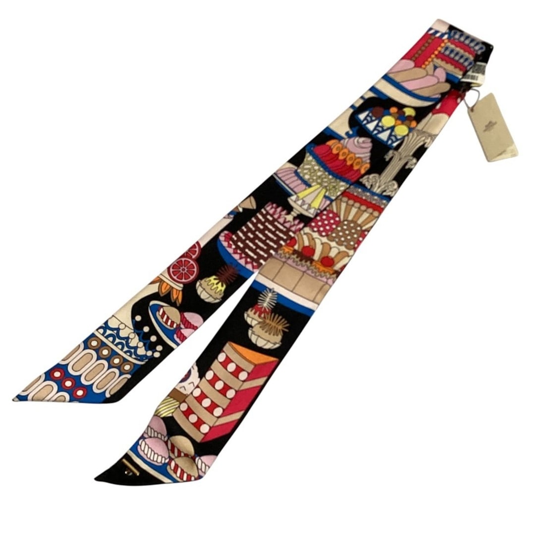 HERMES Twilly Charms La Patisserie Francaise Scarf Muffler Black Women's: --- Catalog ---Category: SizeSize (LxW): 5cm x 87cm / 1.96'' x 34.25''Category: DesignType: ScarfColor: BlackGender: WomenCategory: GeneralLine: TwillyBrand: Hermes--- Item List ---Section: ConditionR