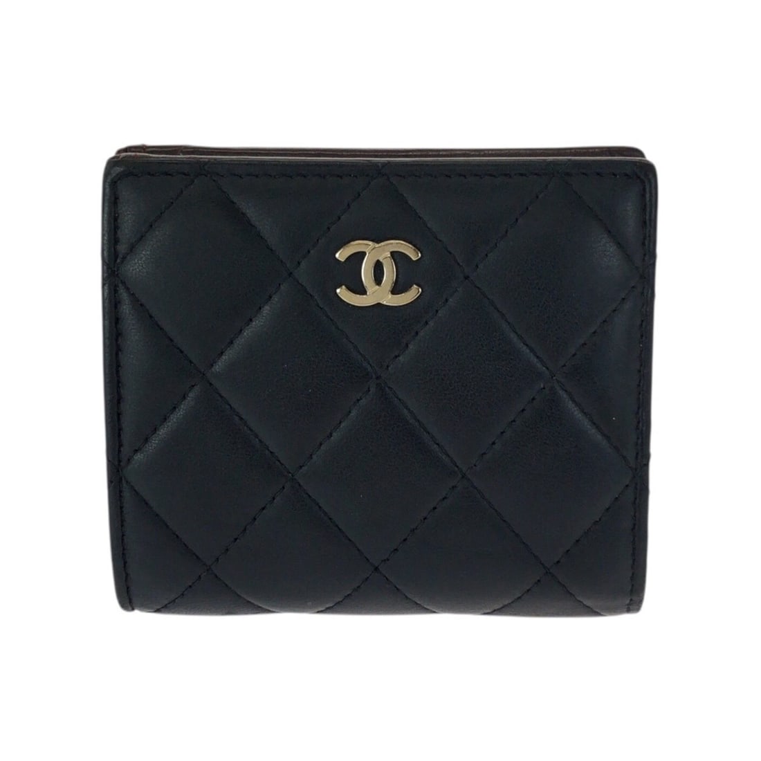 CHANEL Matelassé Coco Mark Black Lambskin Bifold Wallet with Gold Hardware - Compact for Women (1 of 11)